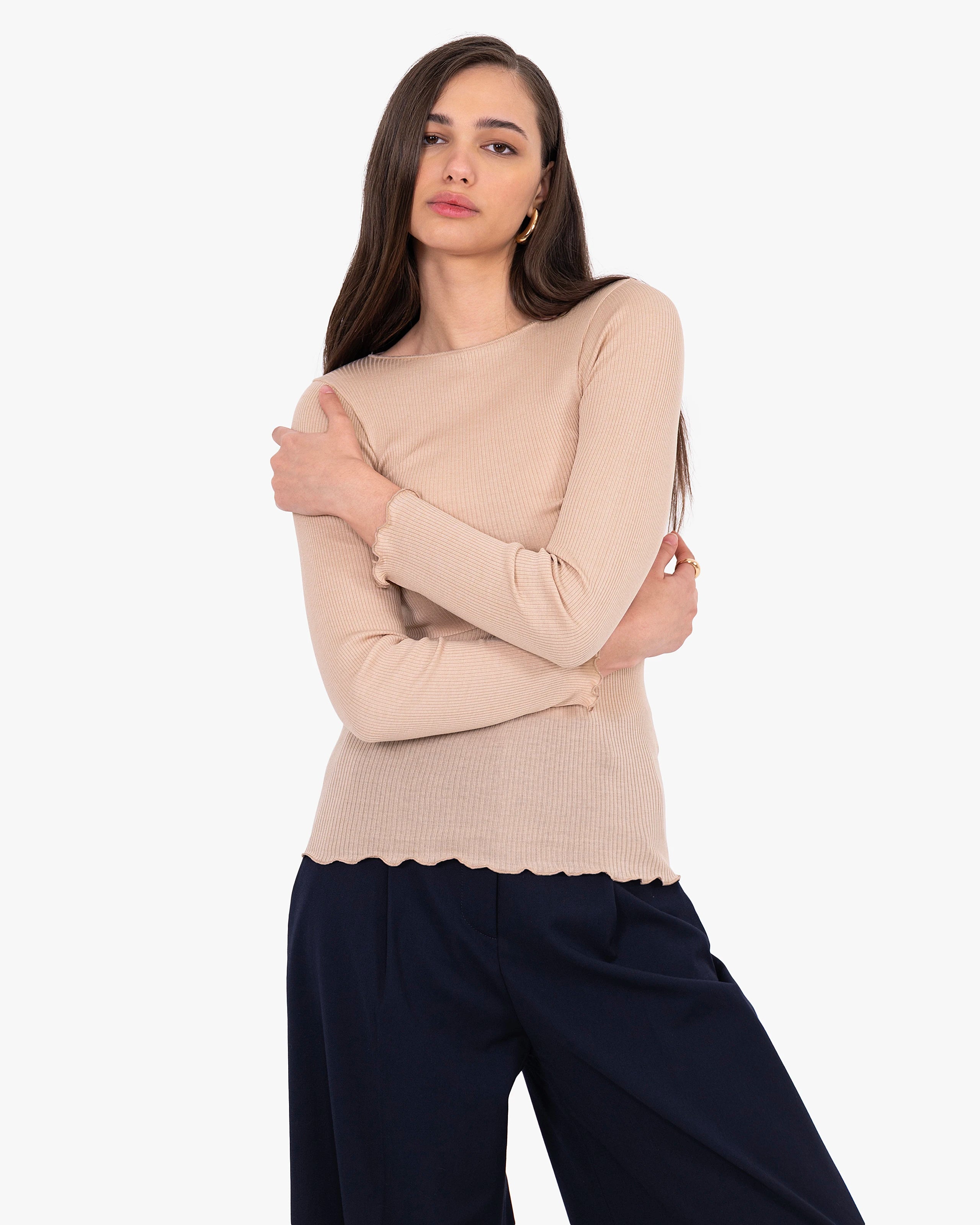 Crew Neck Pleated Top - Blush Cotone / Seta