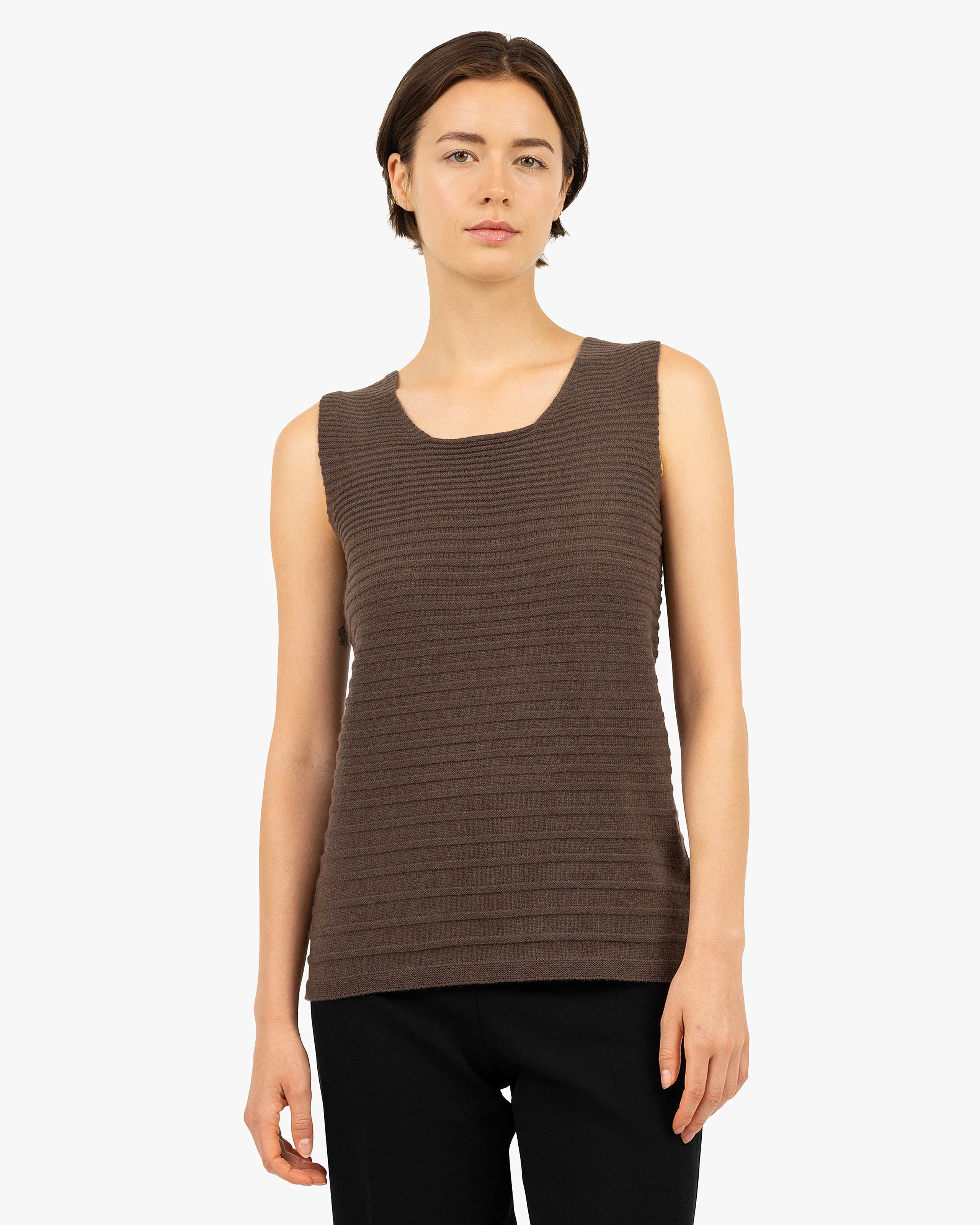 Degradé Ribbed Top - Brown Cashmere
