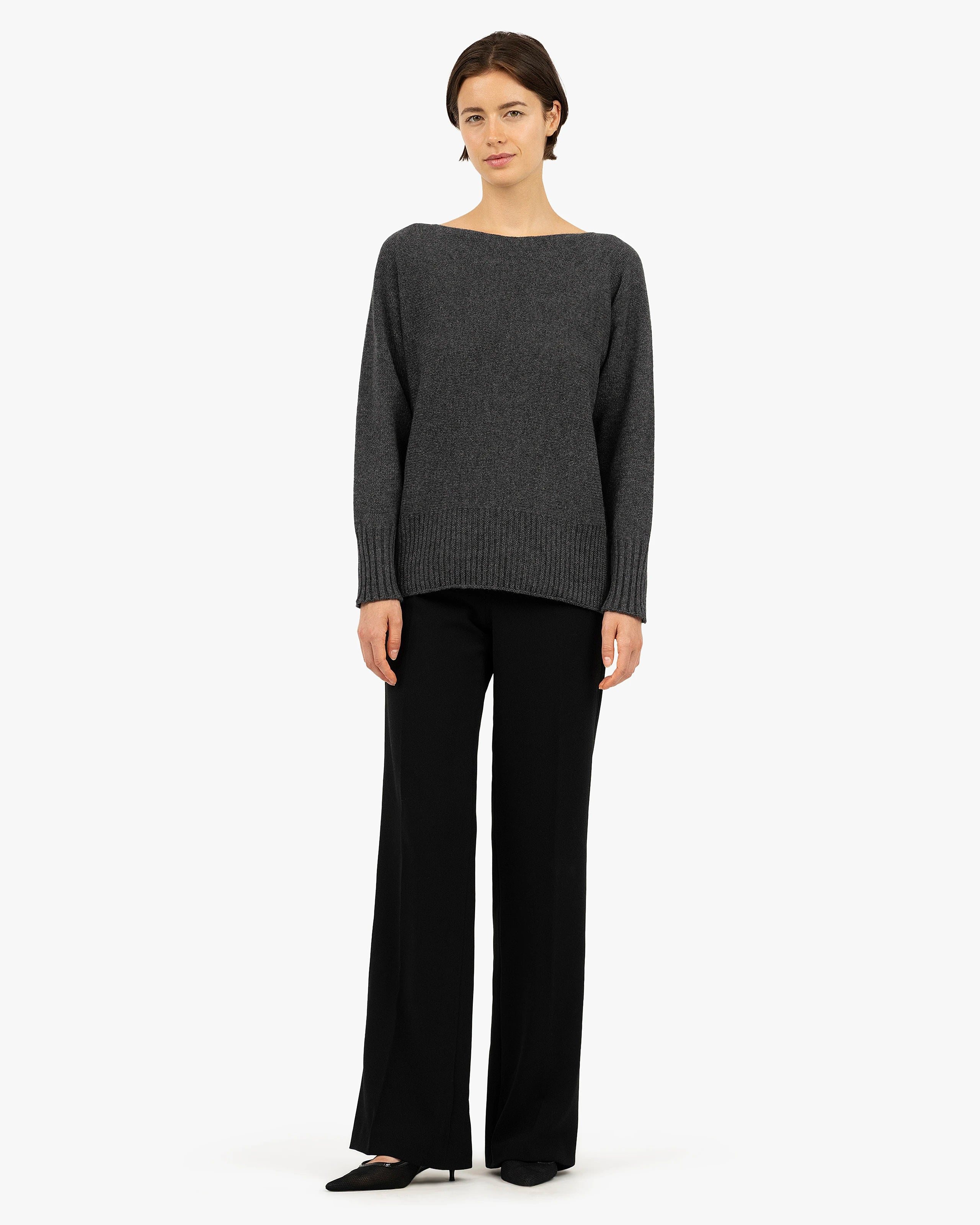 Dolomiti Maxi Boat Neck Sweater - Charcoal Cashmere