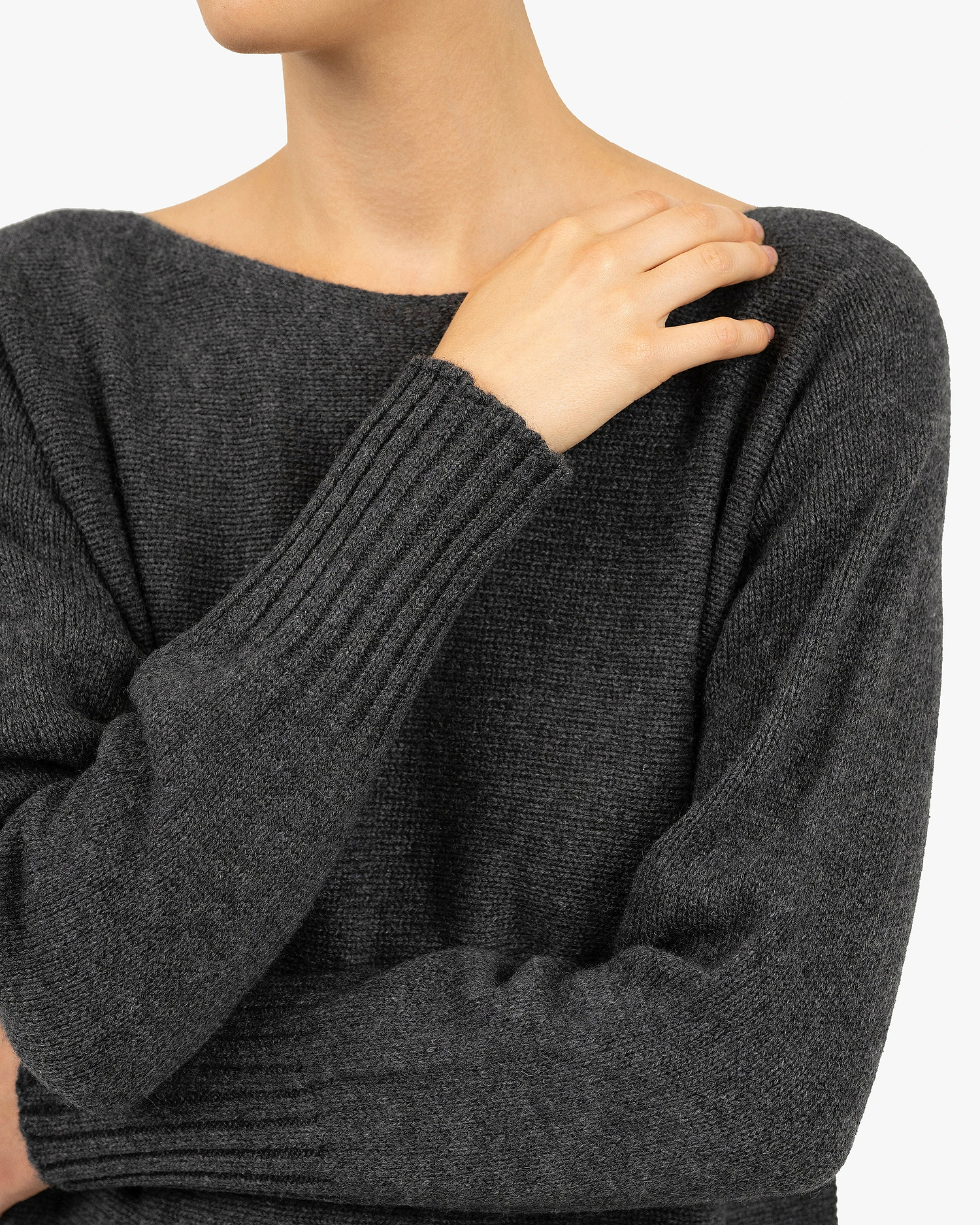 Dolomiti Maxi Boat Neck Sweater - Charcoal Cashmere