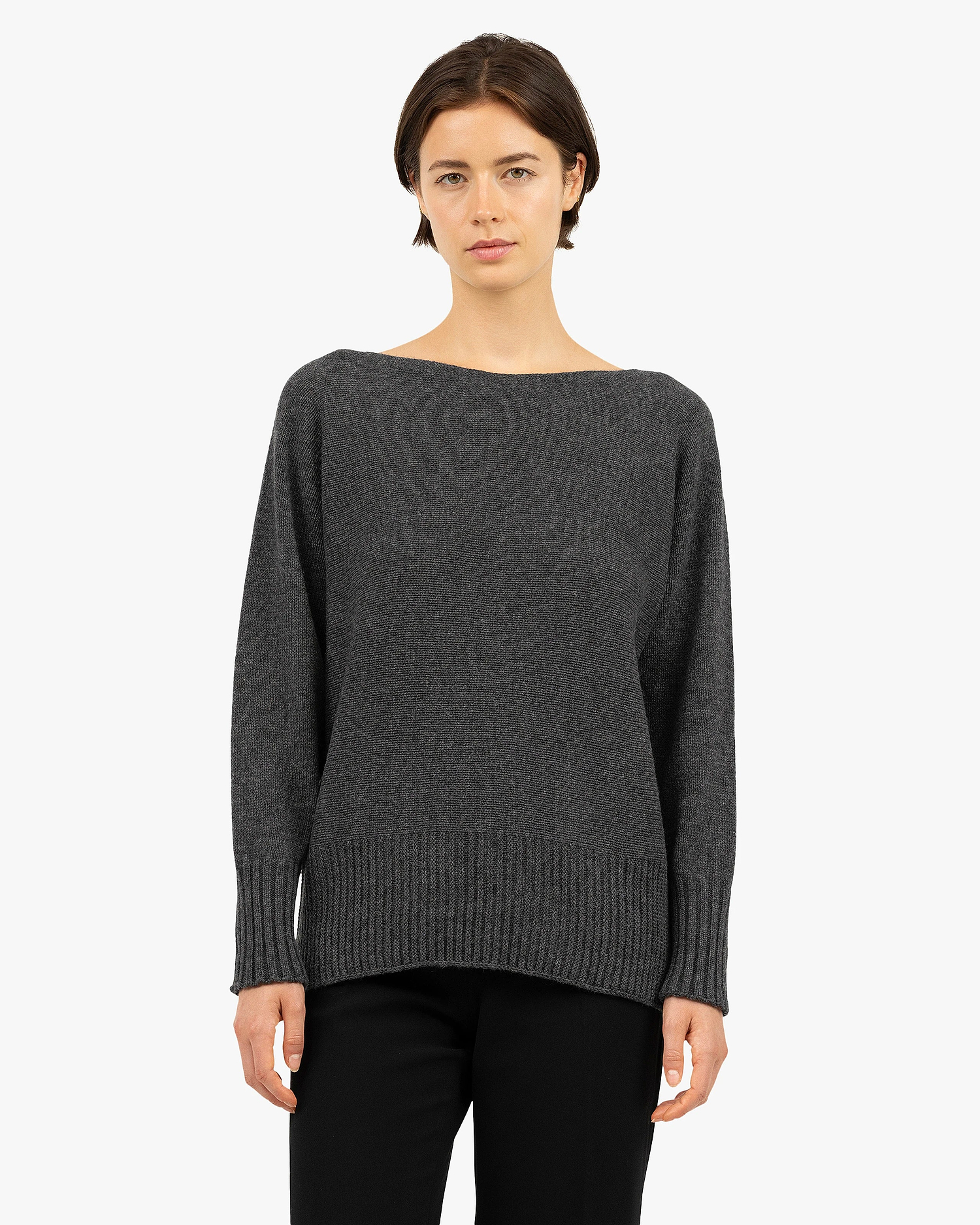 Dolomiti Maxi Boat Neck Sweater - Charcoal Cashmere