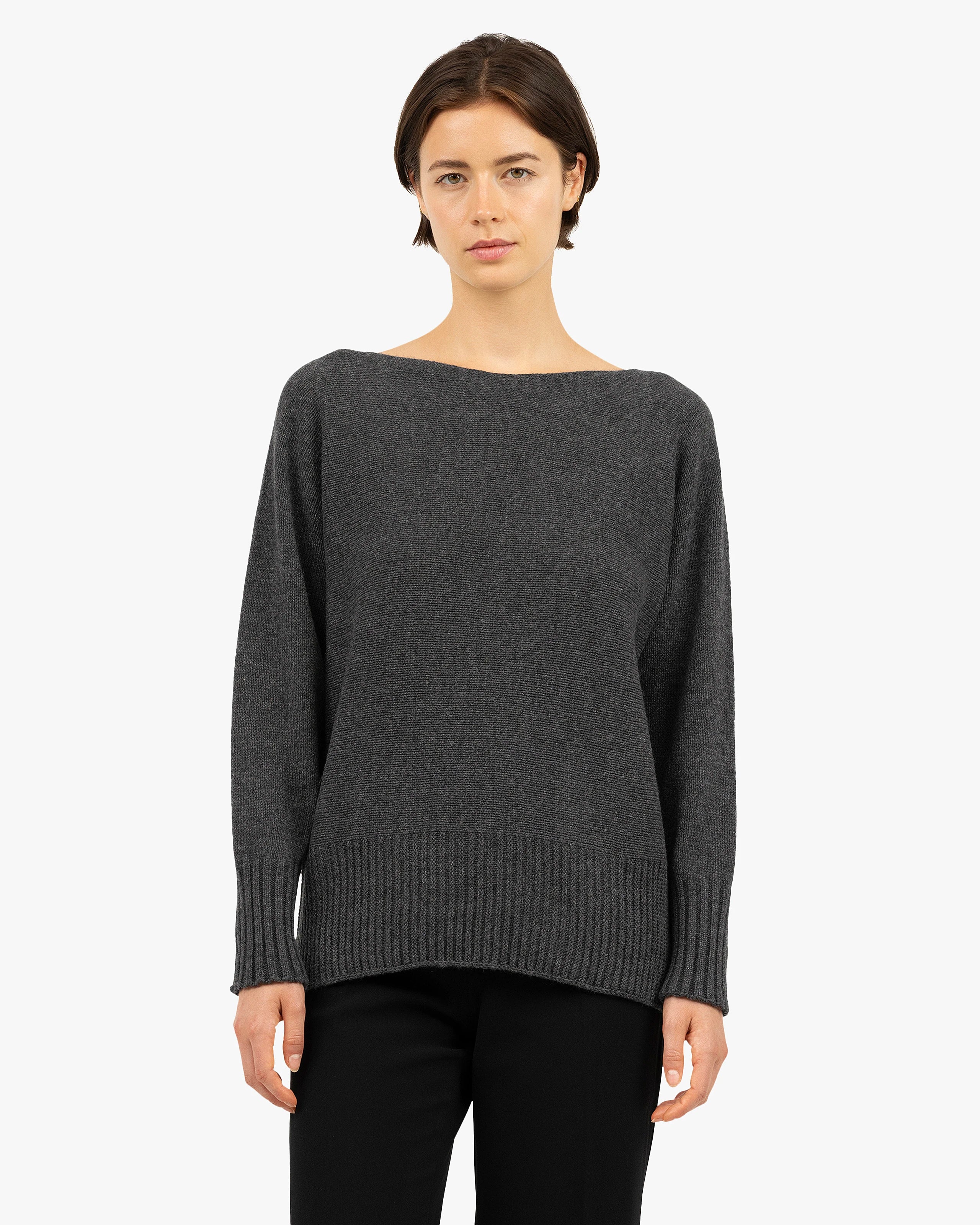 Dolomiti Maxi Boat Neck Sweater - Charcoal Cashmere