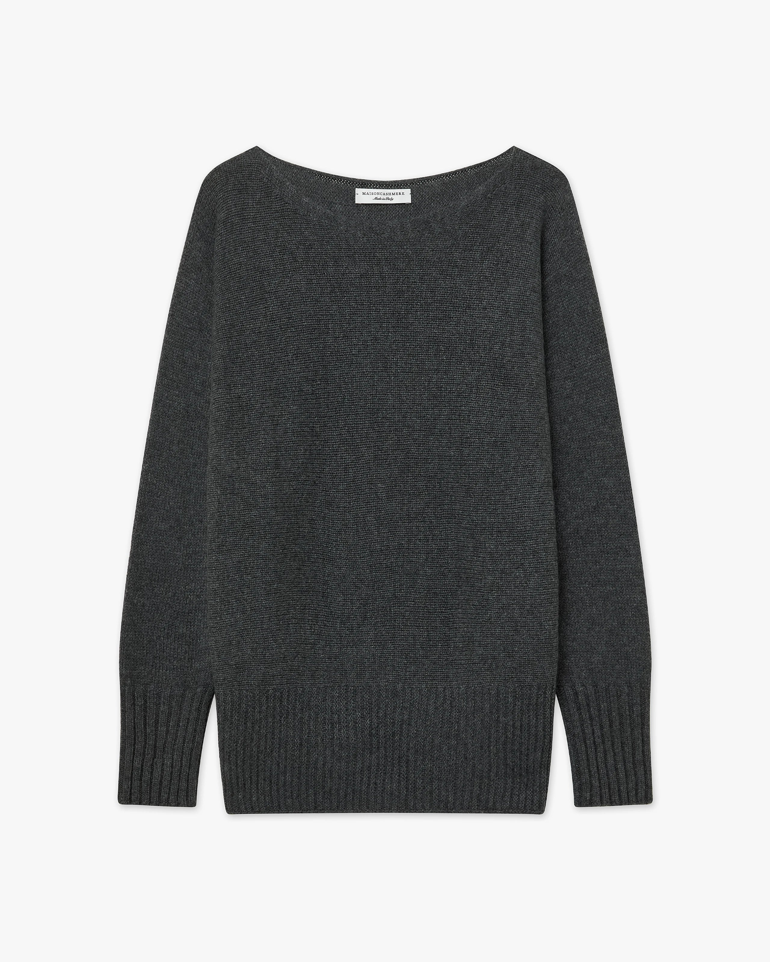 Dolomiti Maxi Boat Neck Sweater - Charcoal Cashmere