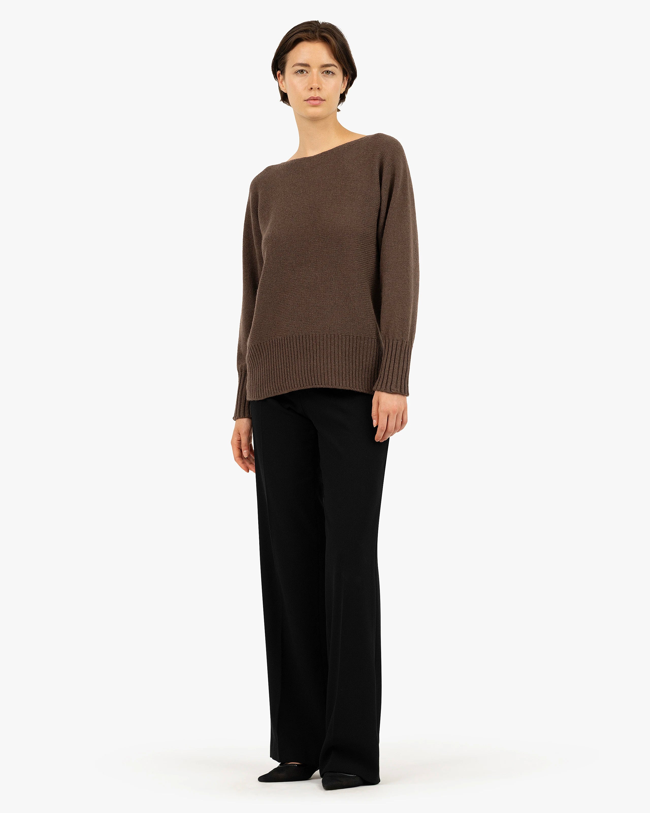 Dolomiti Maxi Boat Neck Sweater - Brown Cashmere
