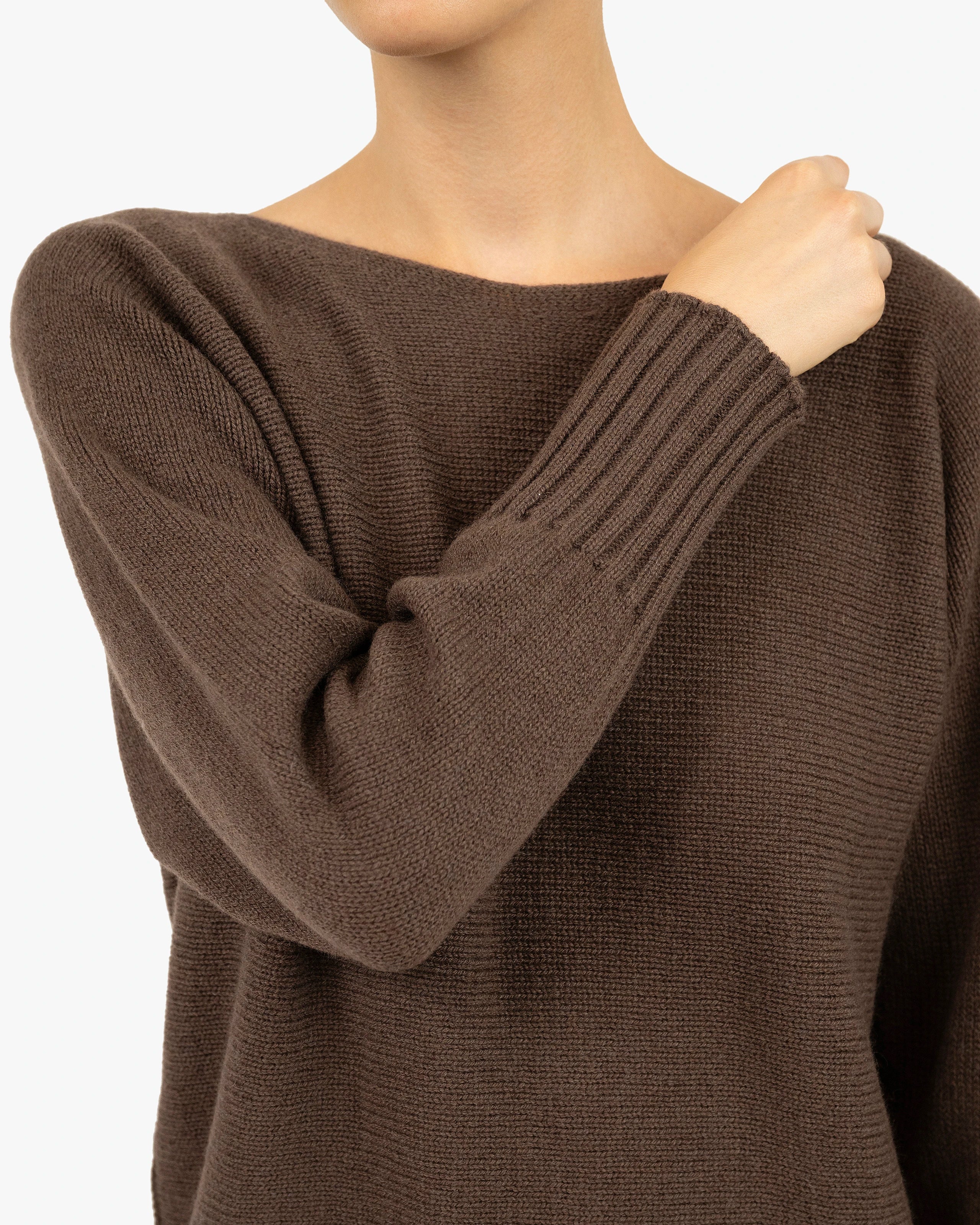 Dolomiti Maxi Boat Neck Sweater - Brown Cashmere