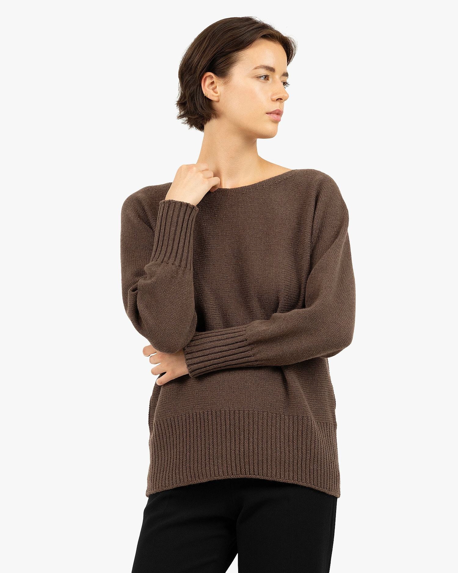 Dolomiti Maxi Boat Neck Sweater - Brown Cashmere