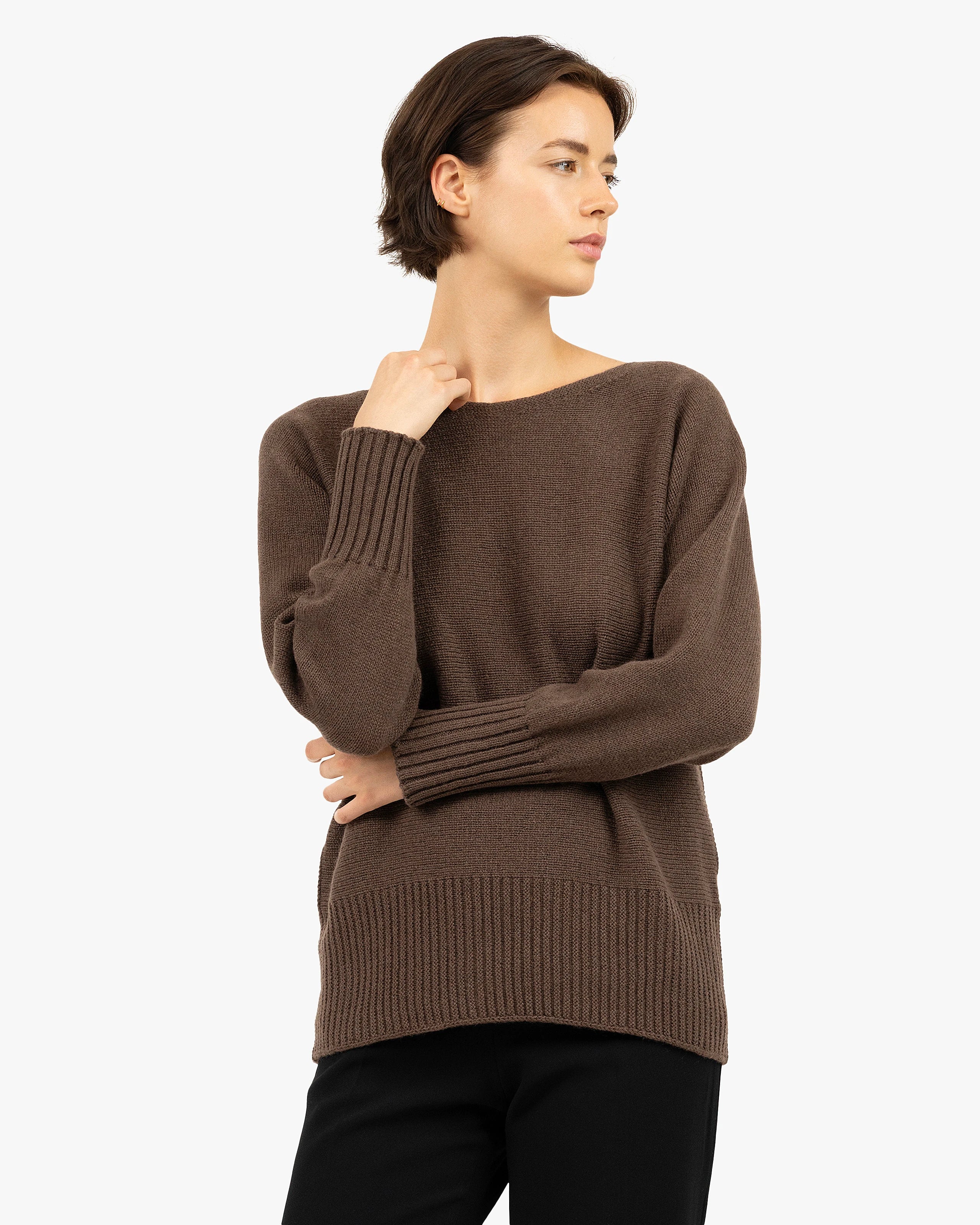 Dolomiti Maxi Boat Neck Sweater - Brown Cashmere