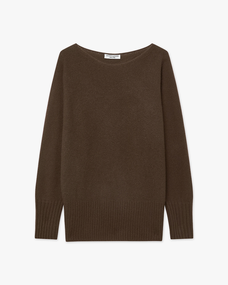 Dolomiti Maxi Boat Neck Sweater - Brown Cashmere