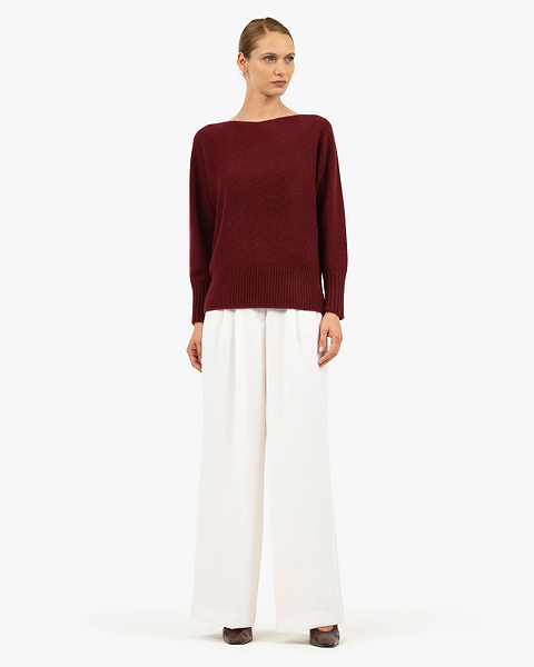 Dolomiti Maxi Boat Neck Sweater - Bordeaux Cashmere