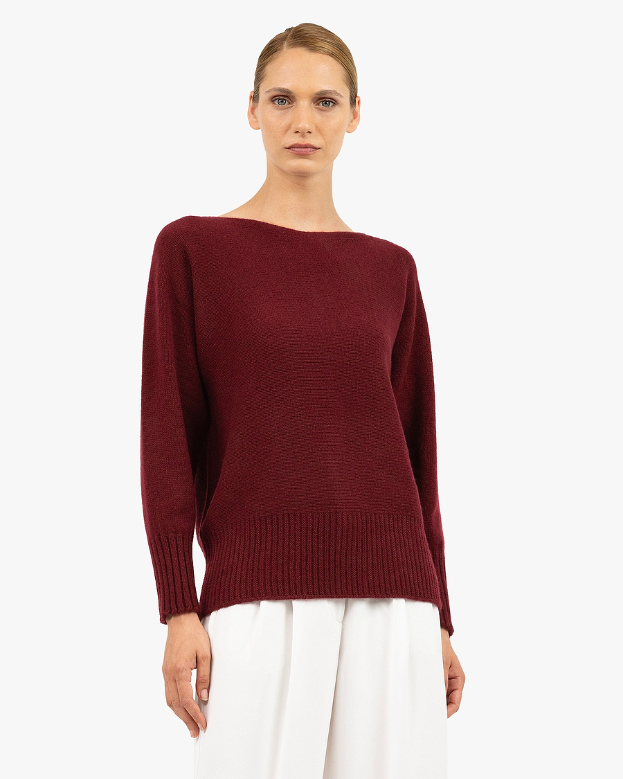 Dolomiti Maxi Boat Neck Sweater - Bordeaux Cashmere
