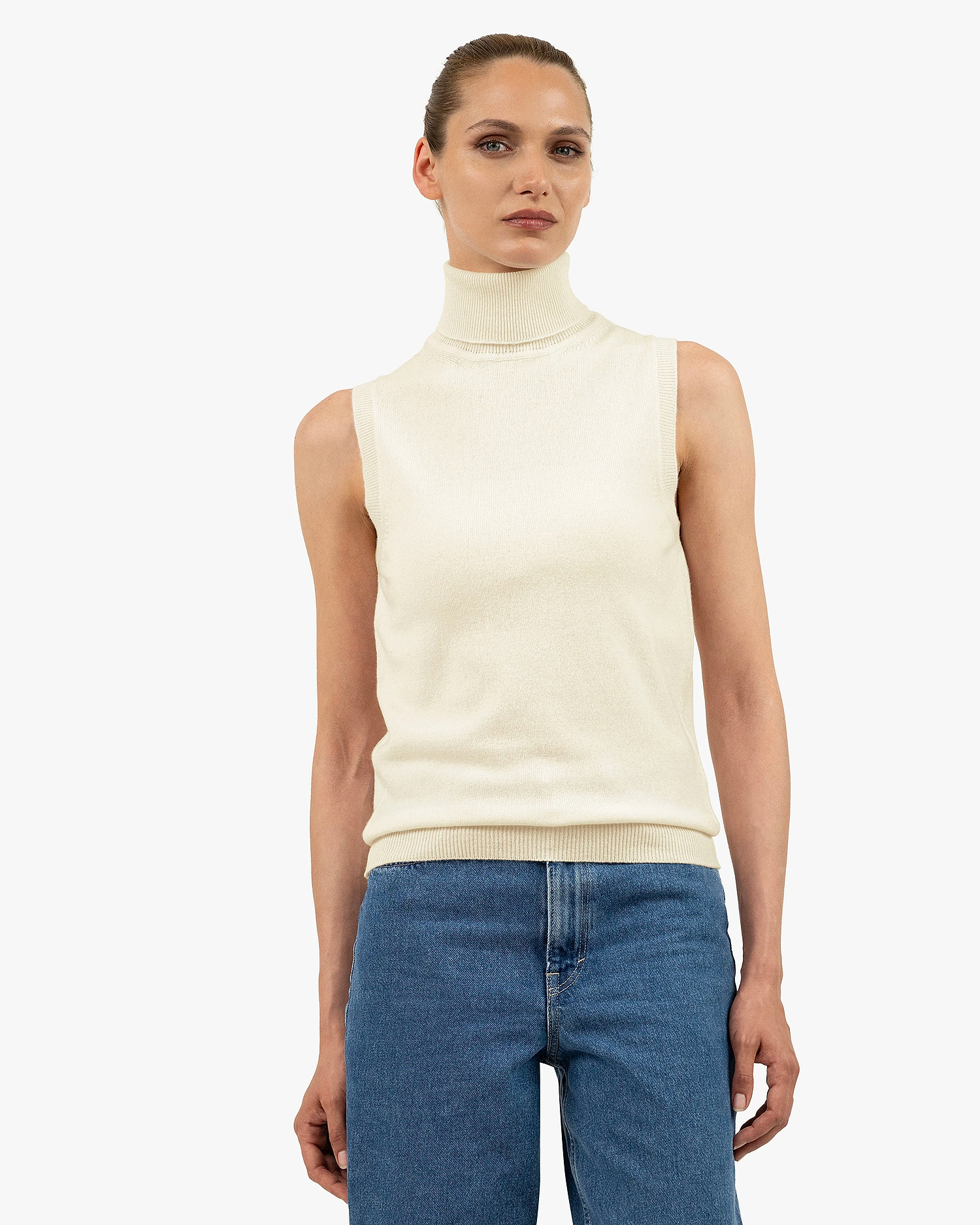 Essential Turtleneck Top - White Cashmere