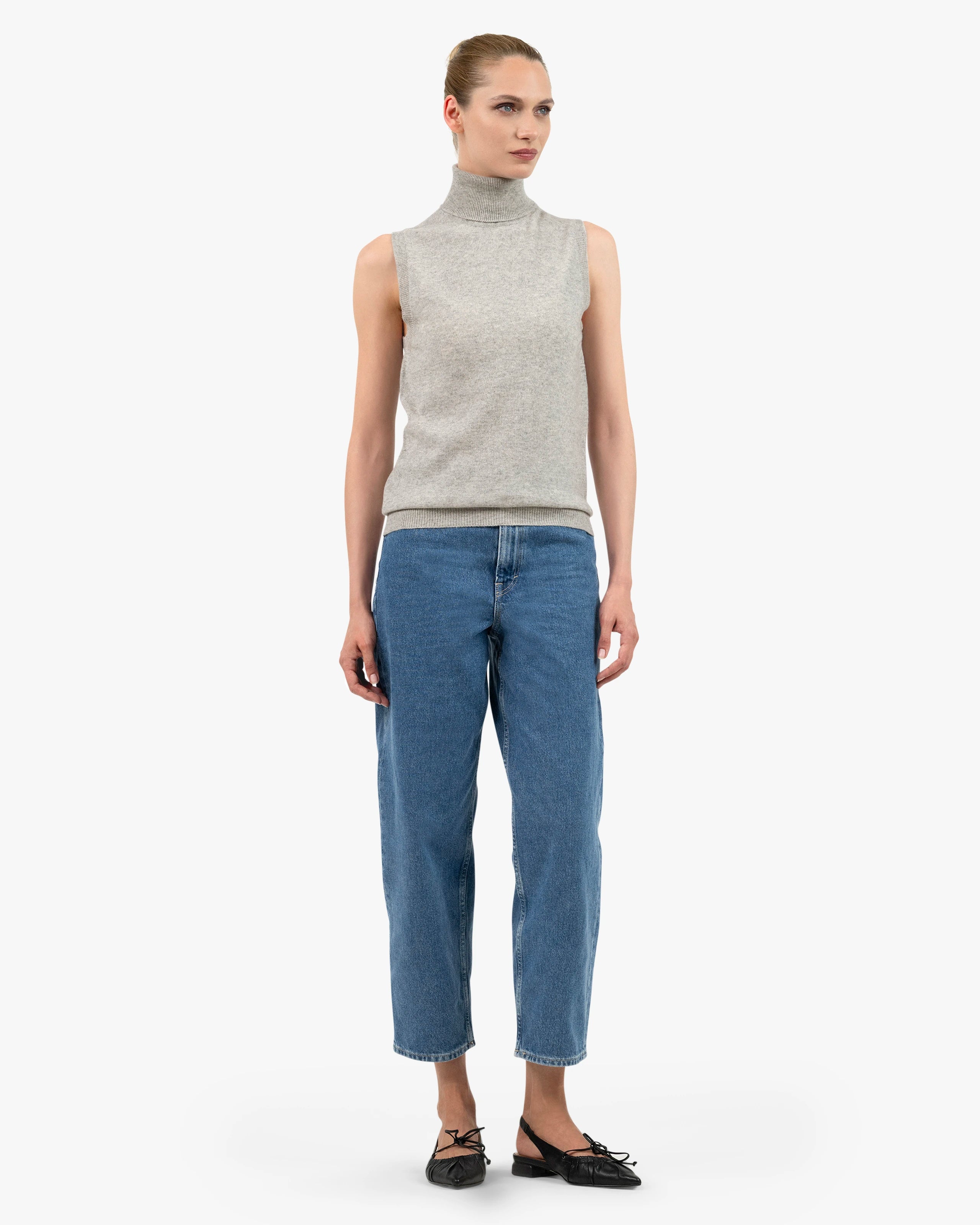 Essential Turtleneck Top - Light Grey Cashmere