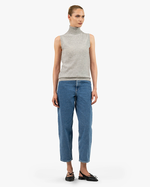 Essential Turtleneck Top - Light Grey Cashmere