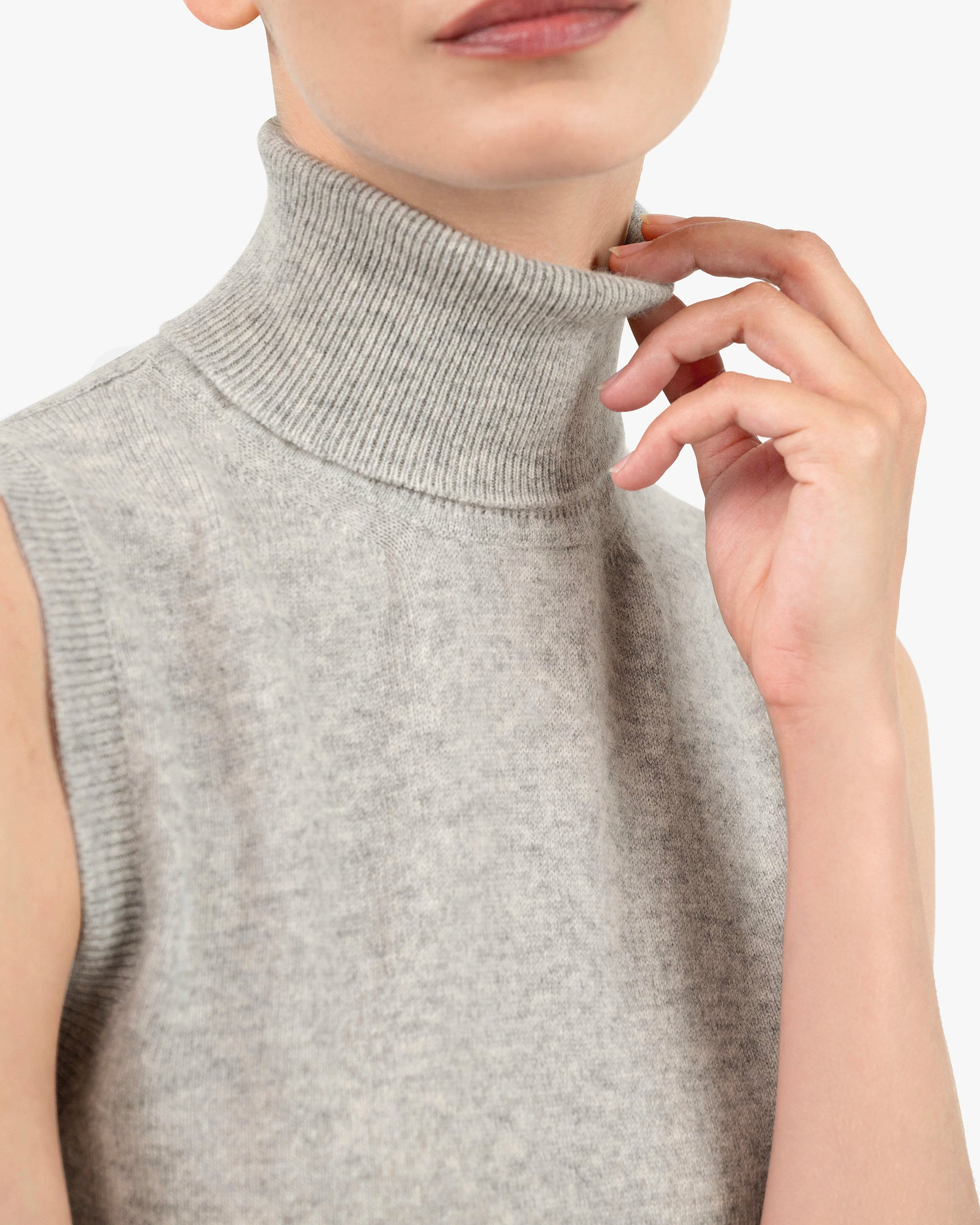 Essential Turtleneck Top - Light Grey Cashmere