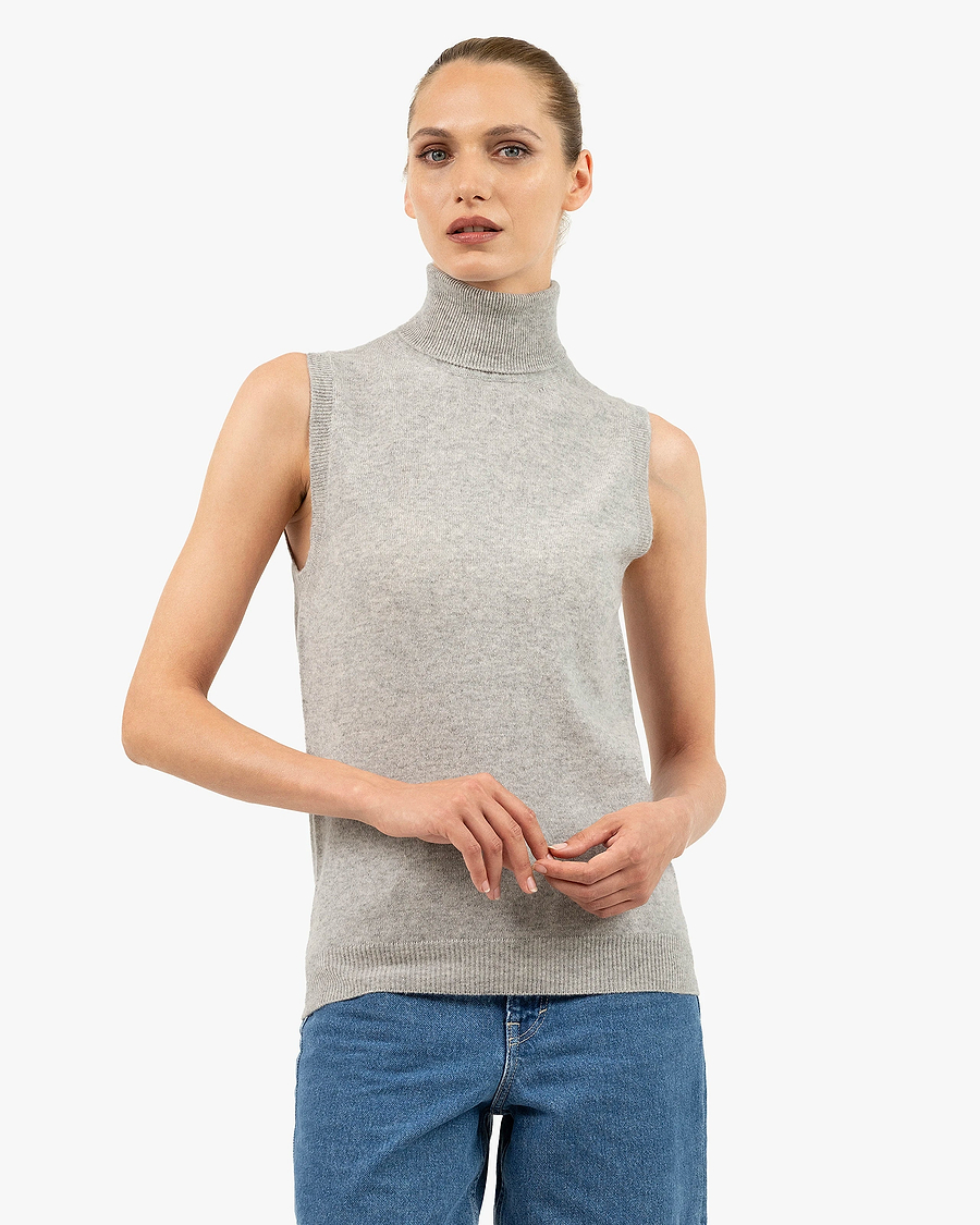 Essential Turtleneck Top - Light Grey Cashmere