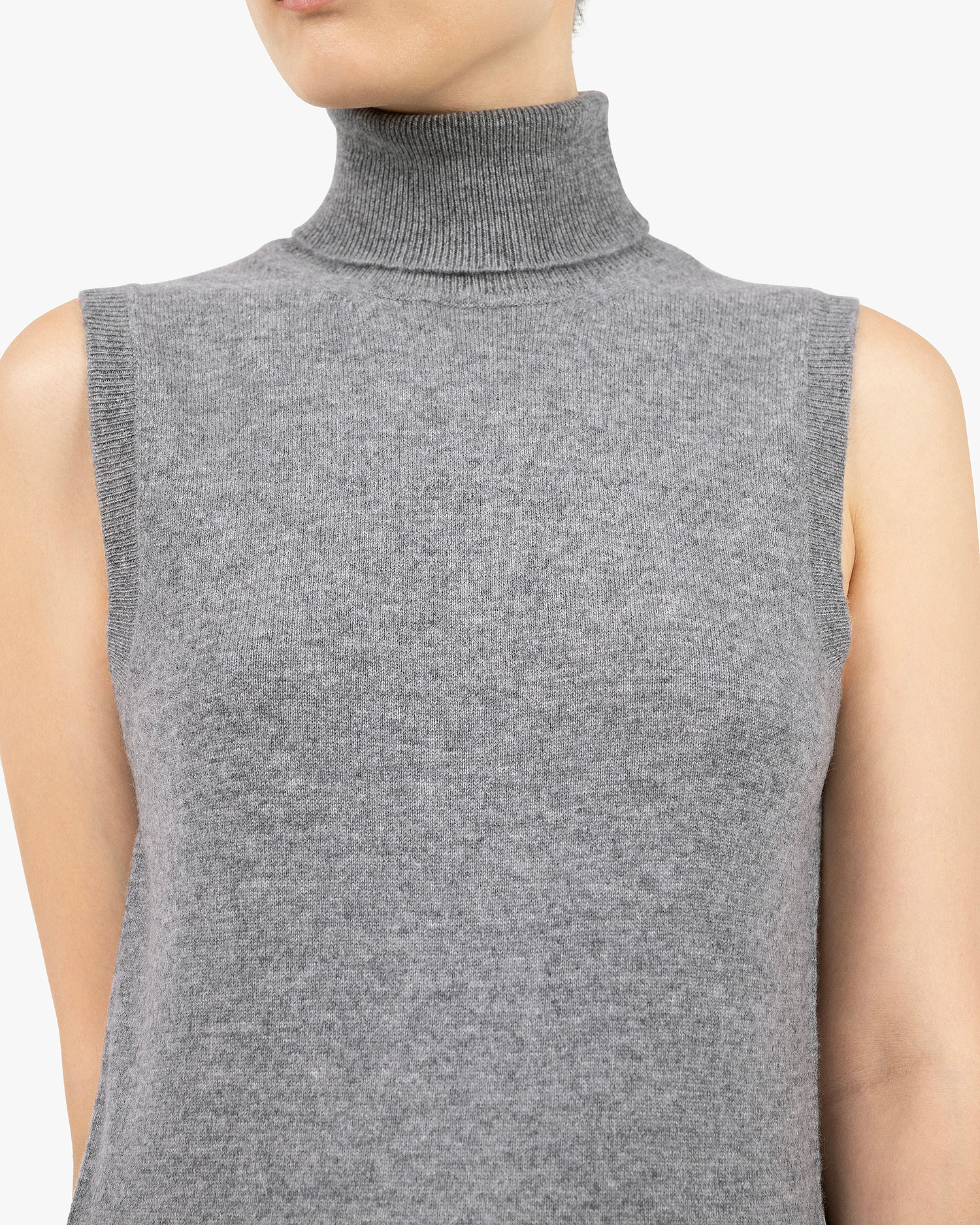 Essential Turtleneck Top - Medium Grey Cashmere