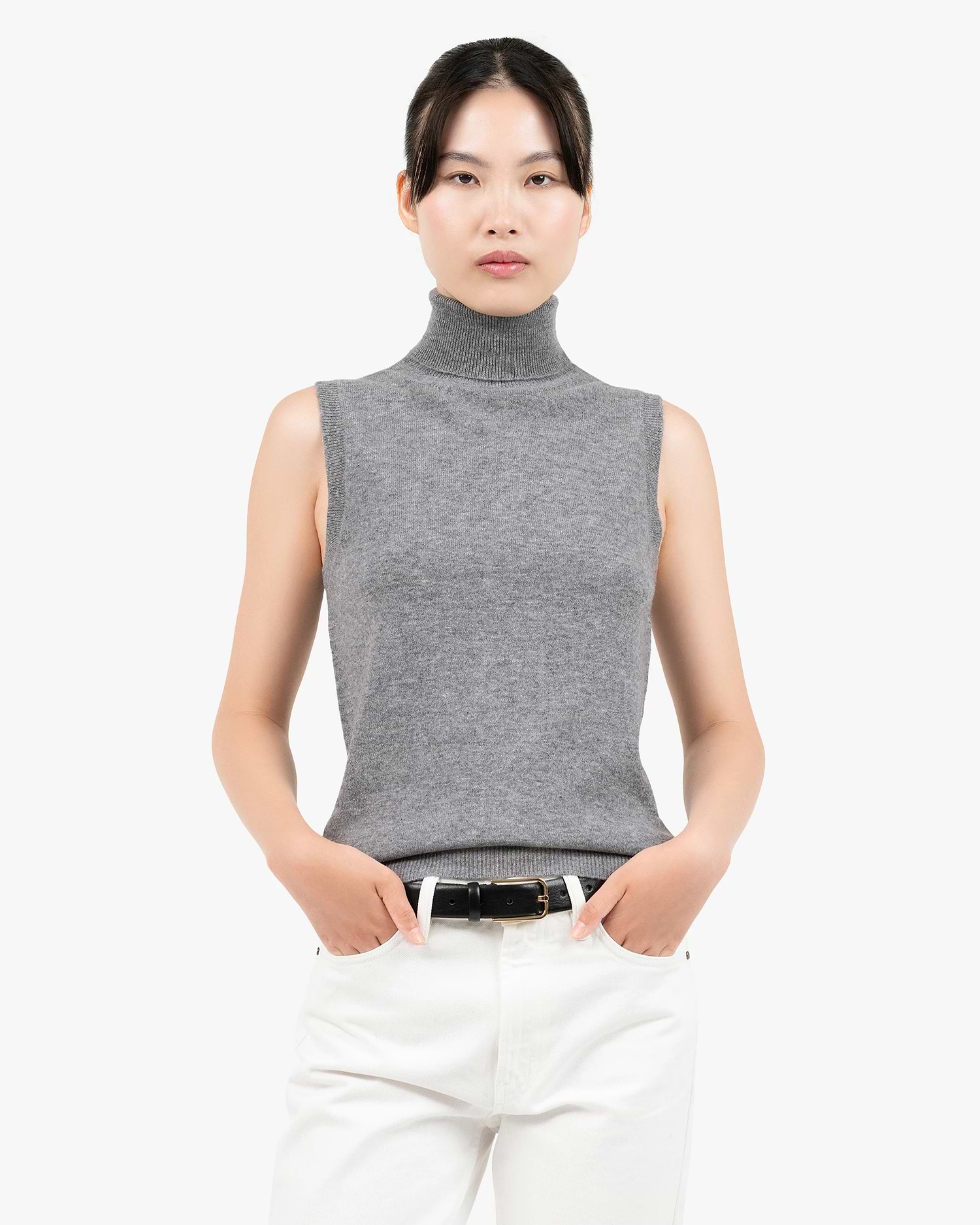 Essential Cashmere Turtleneck Tank Top - Medium Grey | MaisonCashmere Essential Cashmere Turtleneck Tank Top - Medium Grey | MaisonCashmere