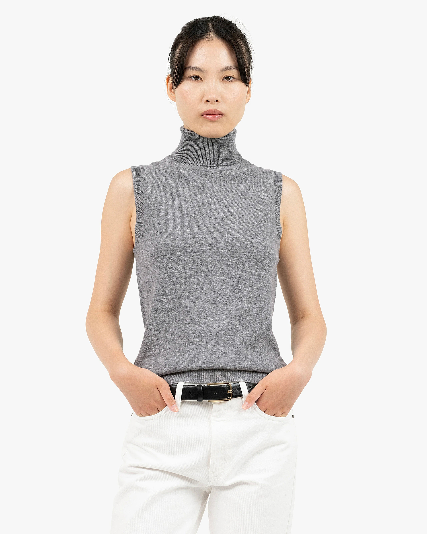 Essential Turtleneck Top - Medium Grey Cashmere