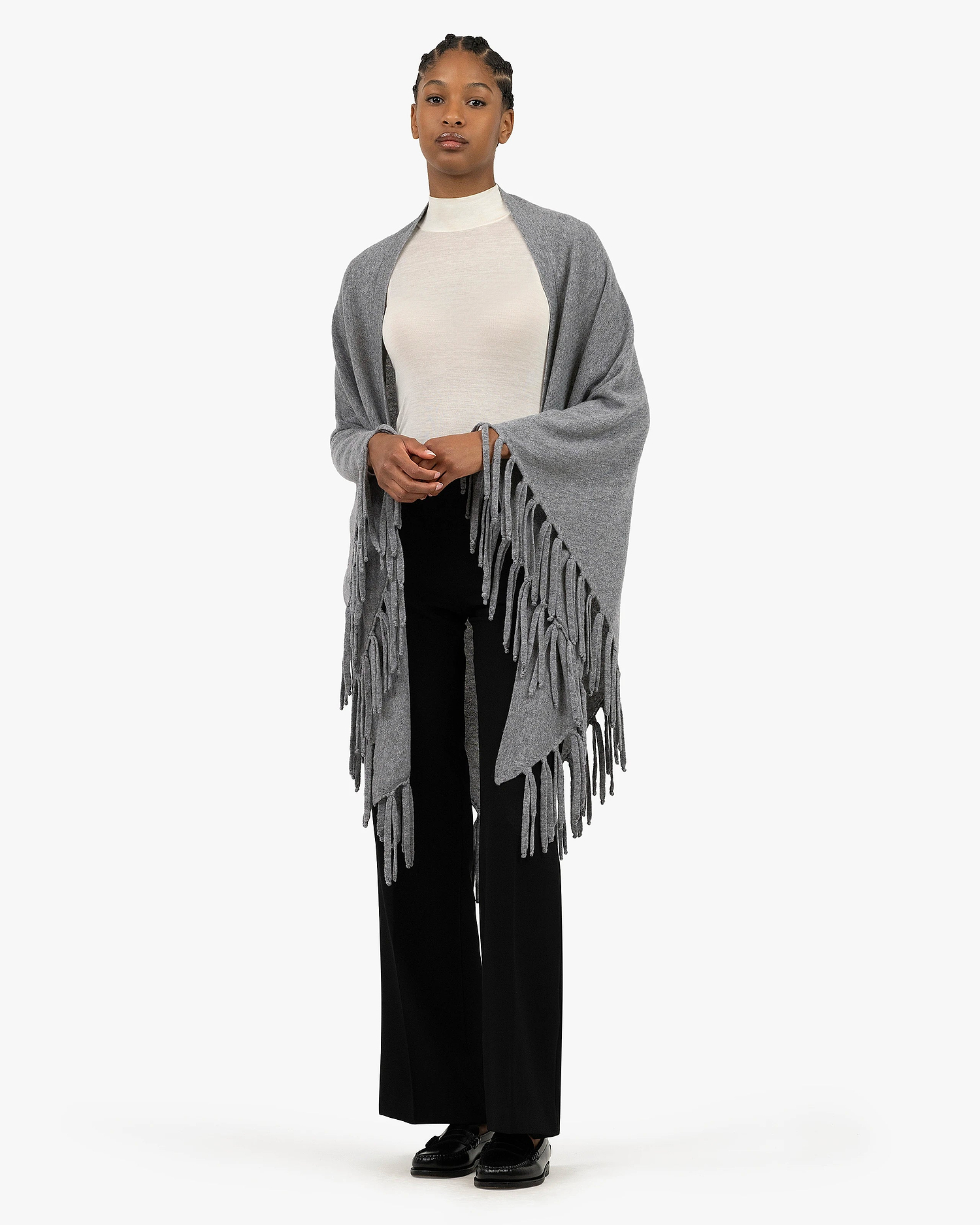 Fringed Wrap - Medium Grey Cashmere