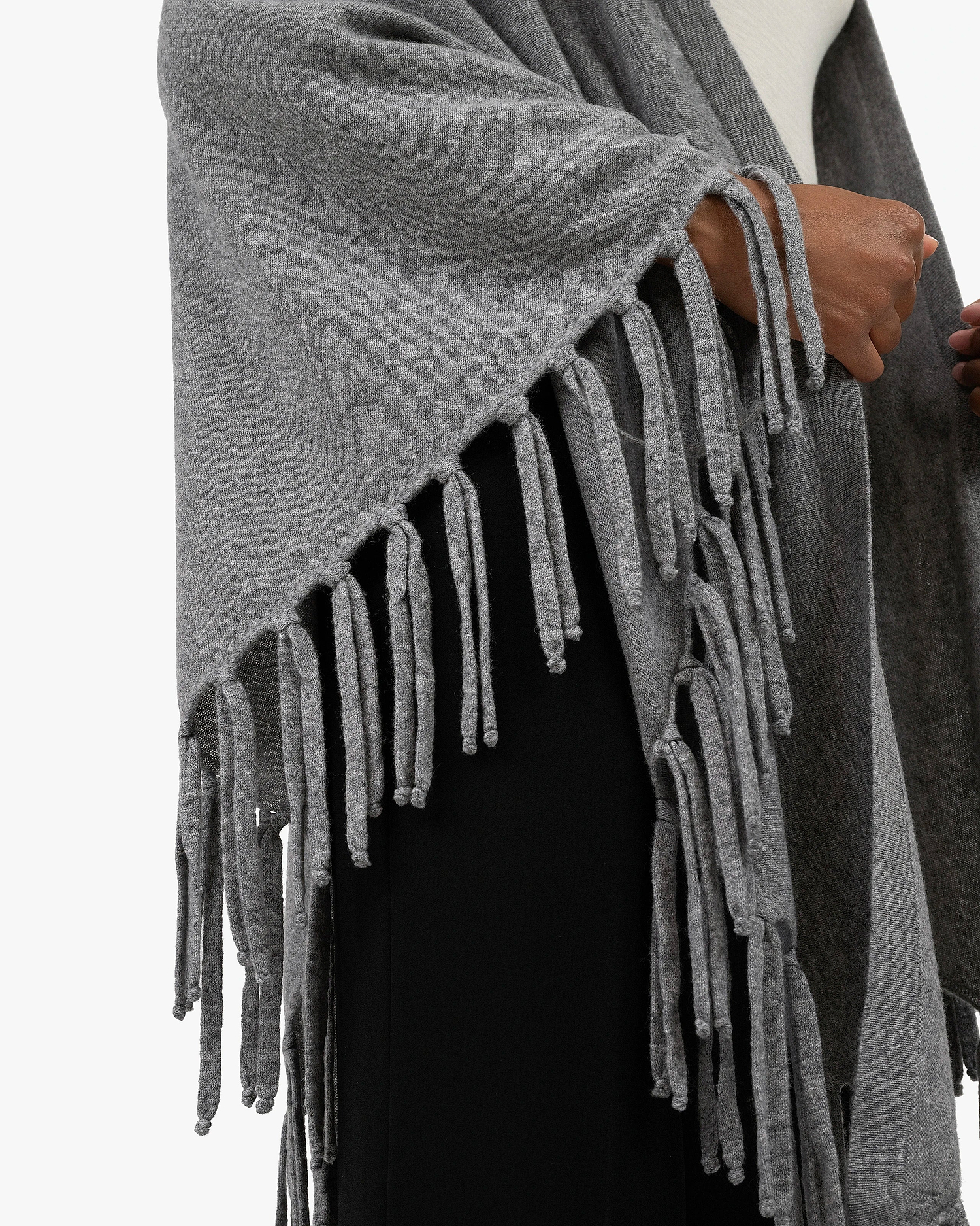 Fringed Wrap - Medium Grey Cashmere