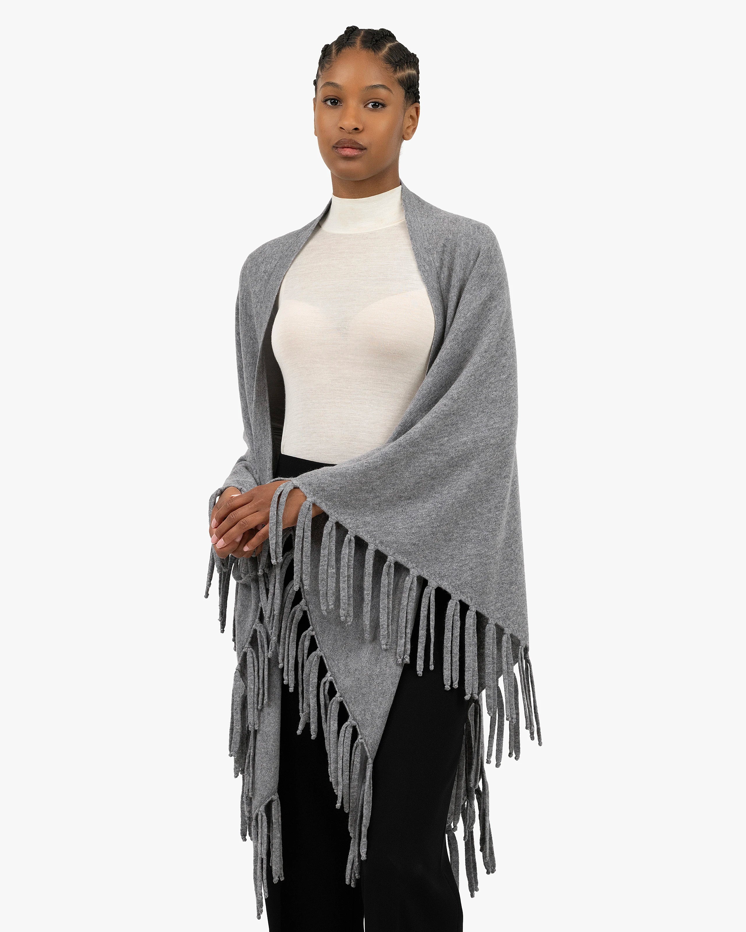 Fringed Wrap - Medium Grey Cashmere