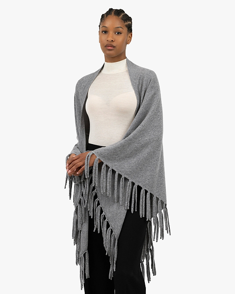 Fringed Wrap - Medium Grey Cashmere