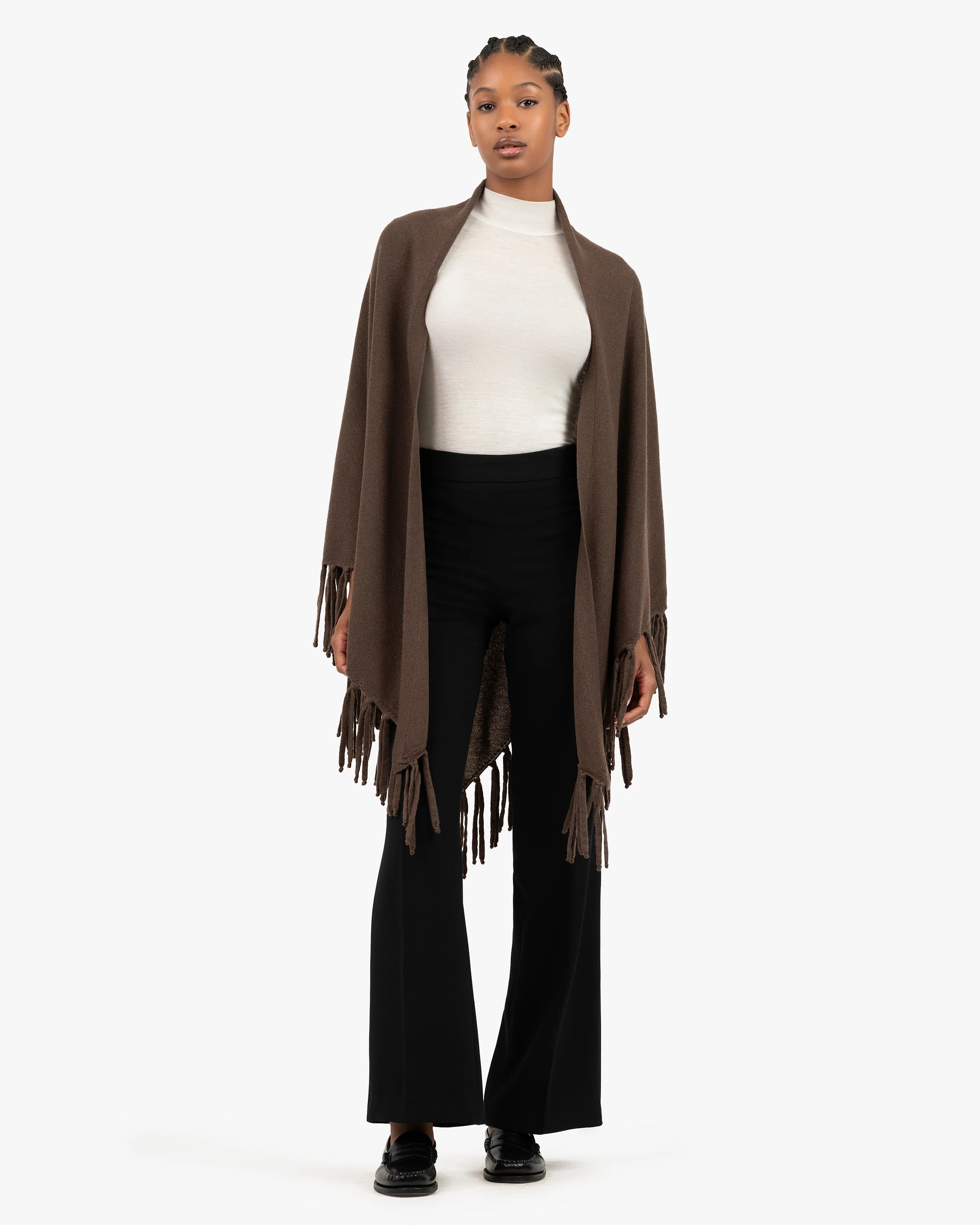 Fringed Cashmere Wrap - Brown | MaisonCashmere