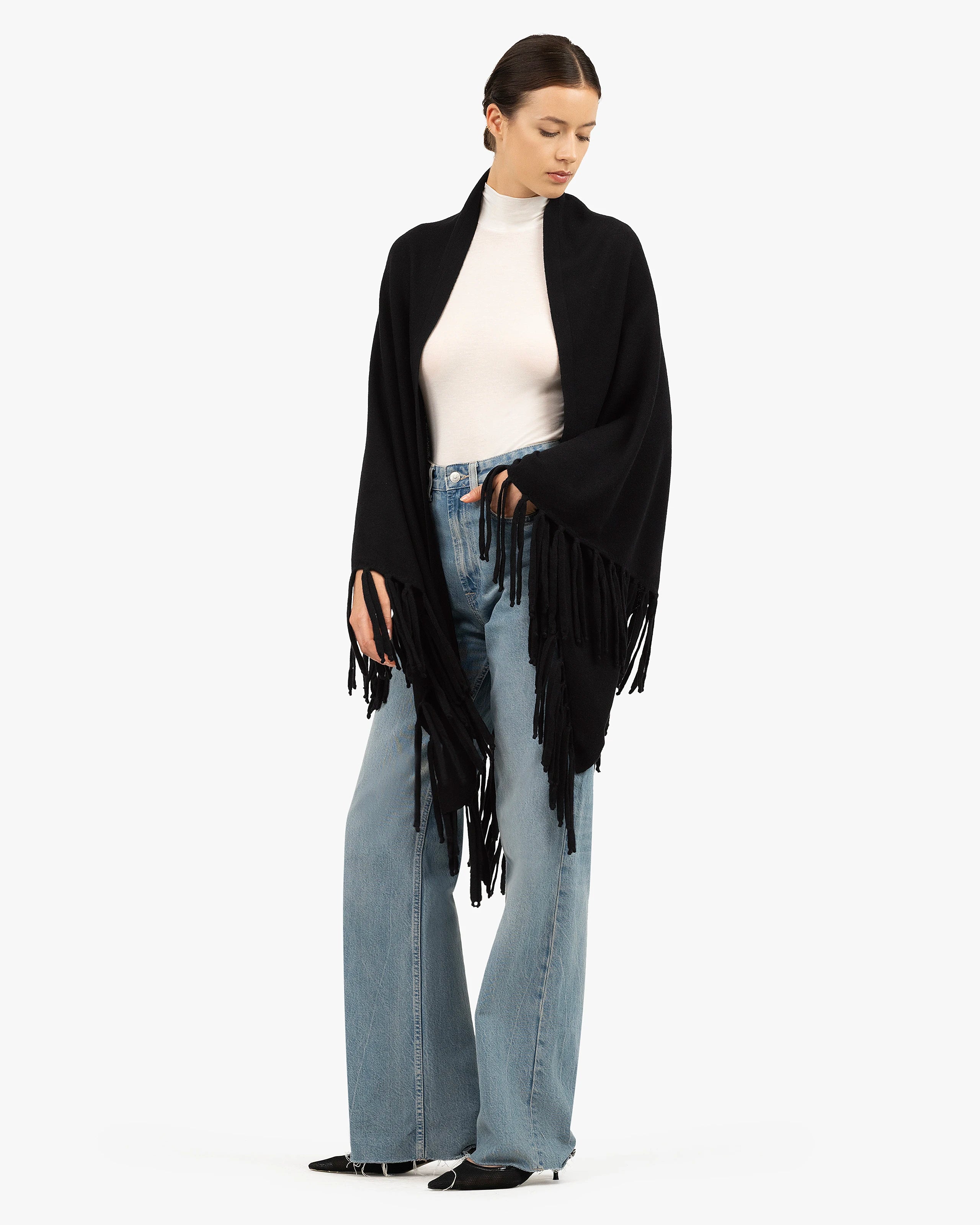 Fringed Wrap - Black Cashmere