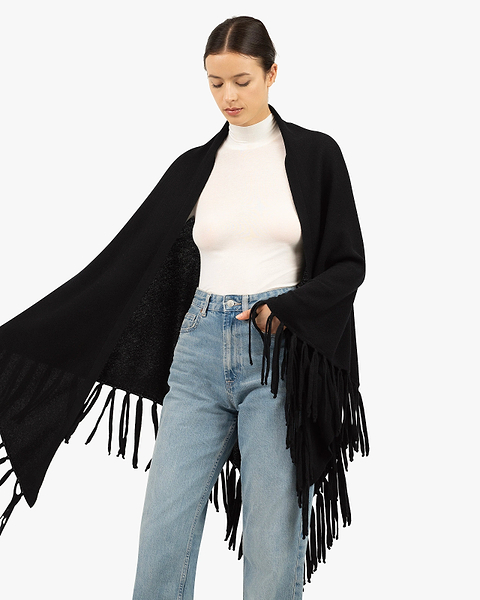 Fringed Wrap - Black Cashmere