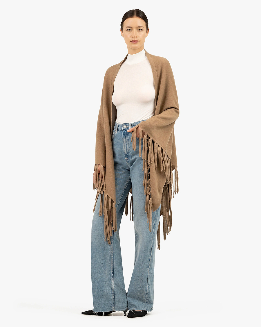 Fringed Wrap - Camel Cashmere