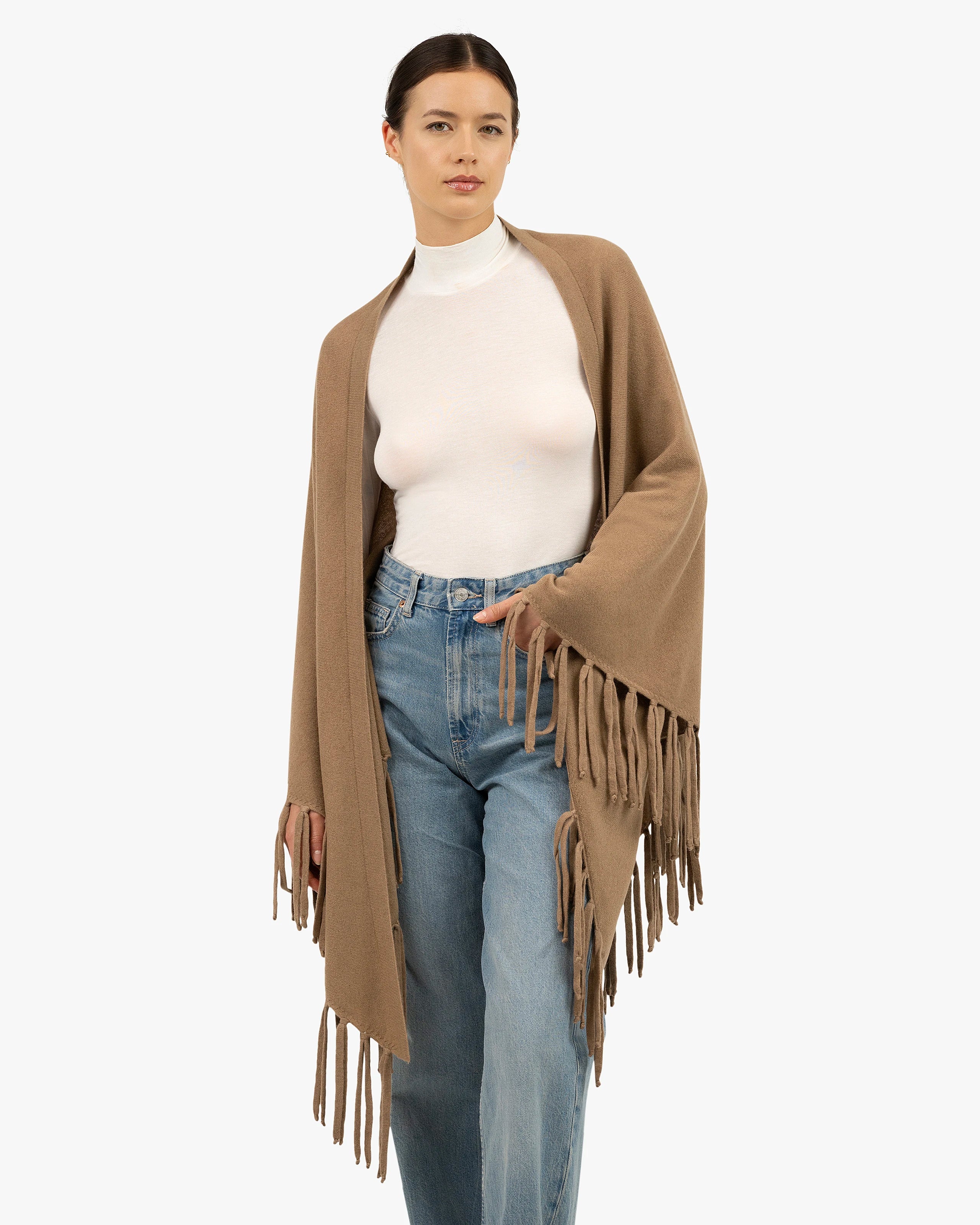 Fringed Wrap - Camel Cashmere