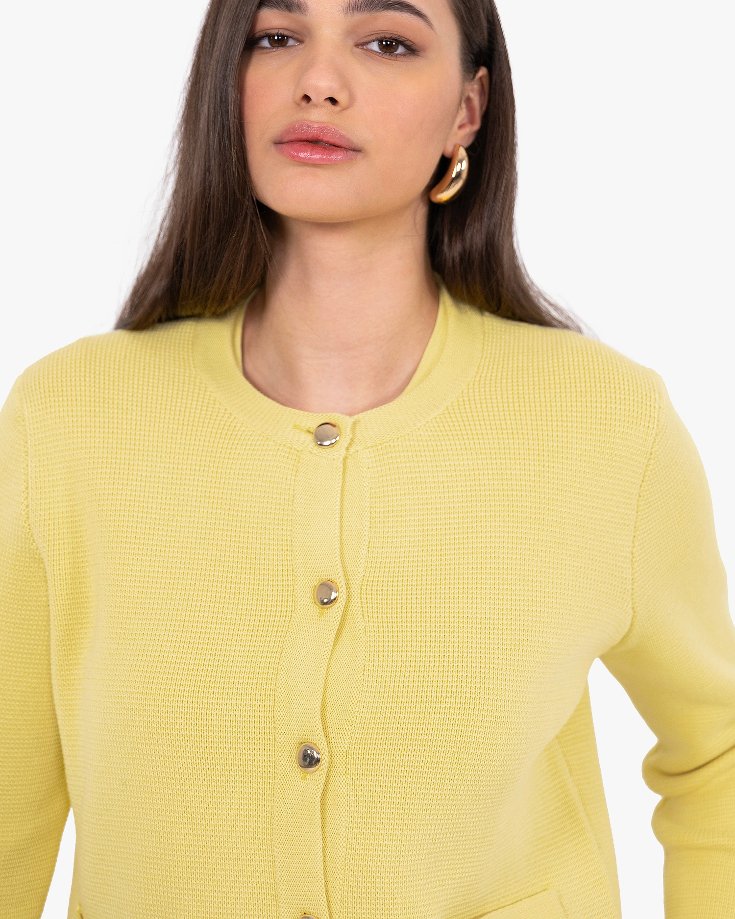 Oasi Crew Neck Cardigan - Yellow Cotone