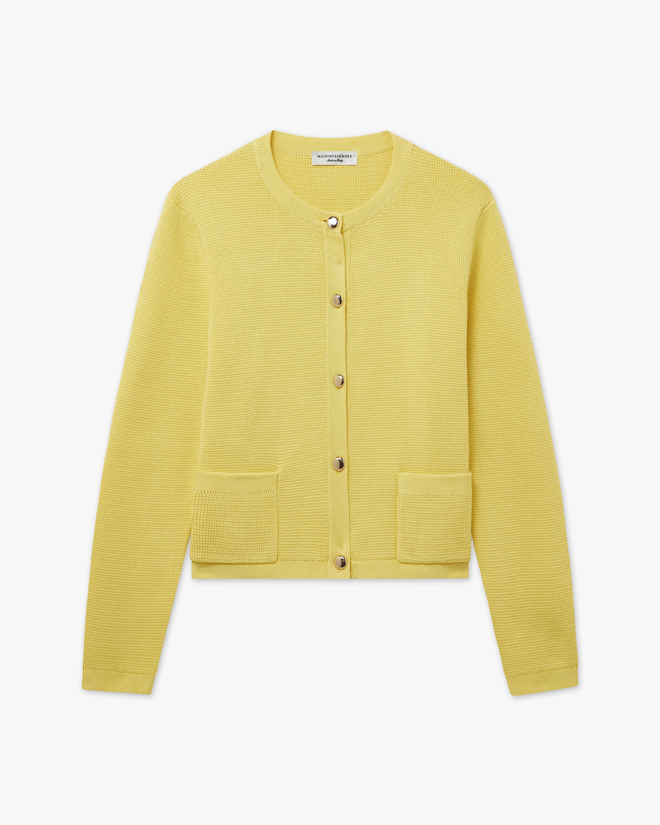 Oasi Crew Neck Cardigan - Yellow Cotone