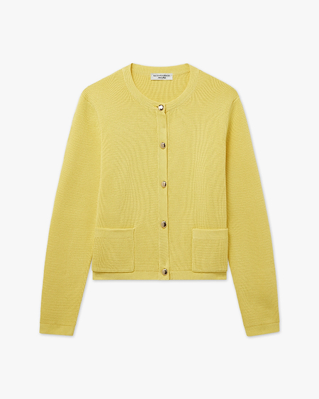 Oasi Crew Neck Cardigan - Yellow Cotone