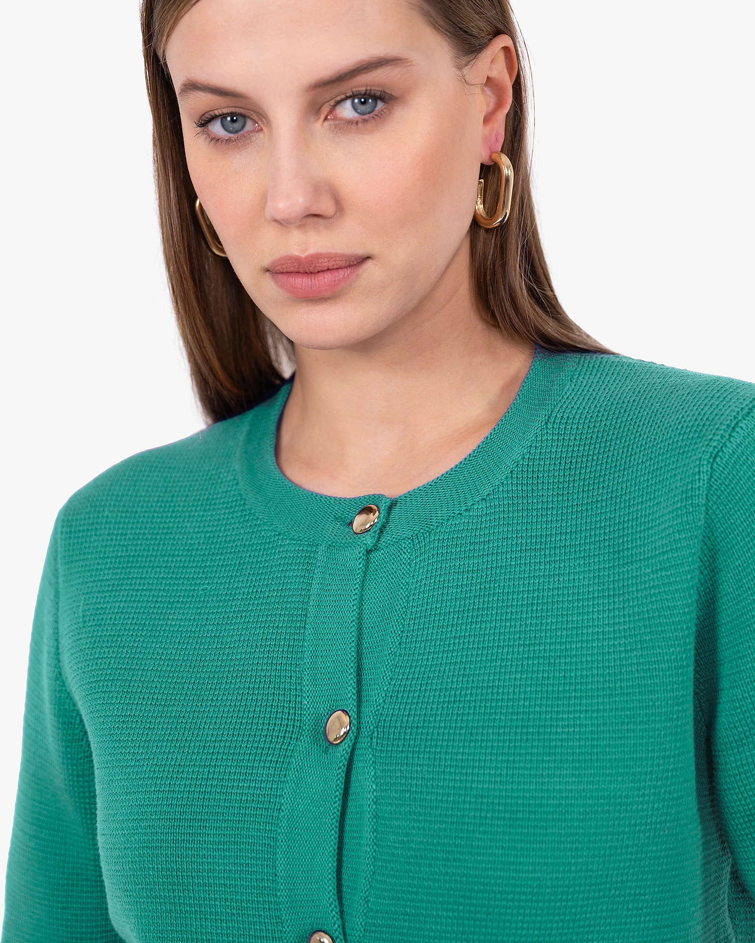 Oasi Crew Neck Cardigan - Green Cotone