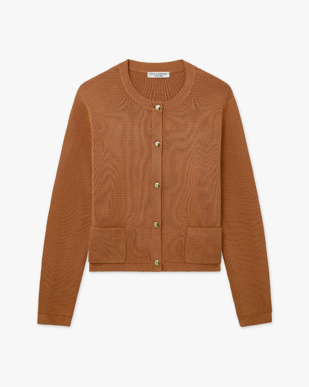 Oasi Crew Neck Cardigan - Hazelnut Cotone