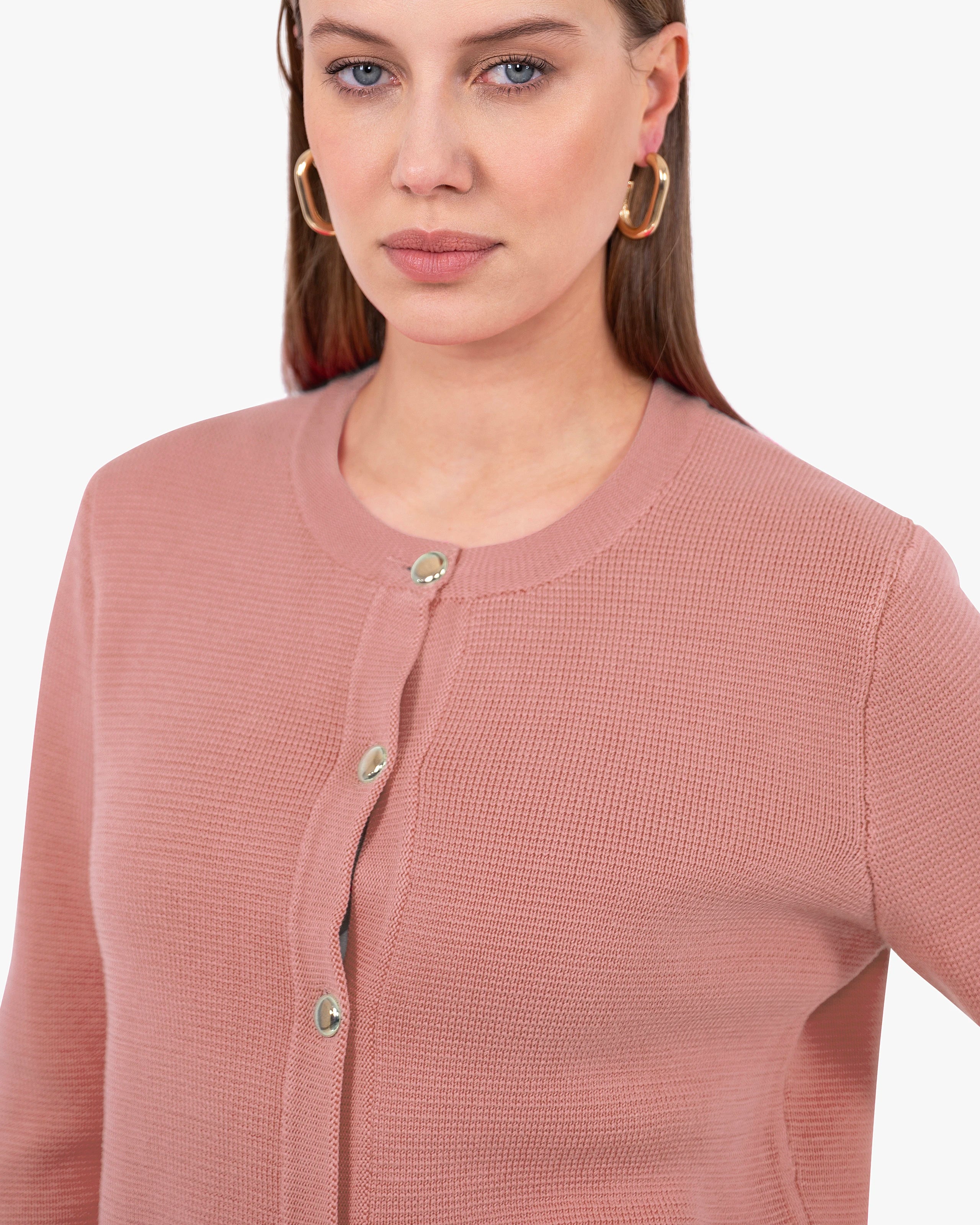 Oasi Crew Neck Cardigan - Blush Cotone