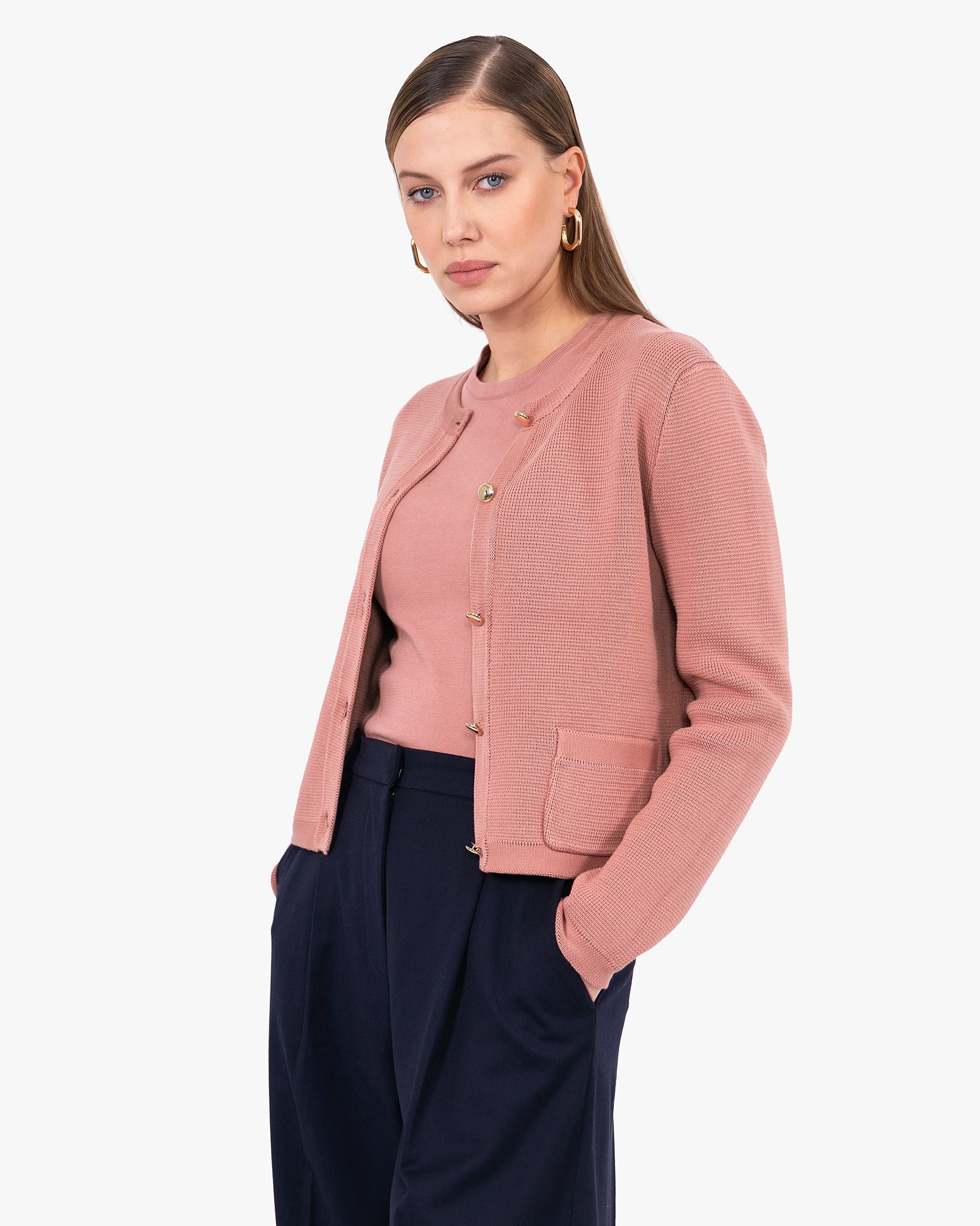 Oasi Crew Neck Cardigan - Blush Cotone