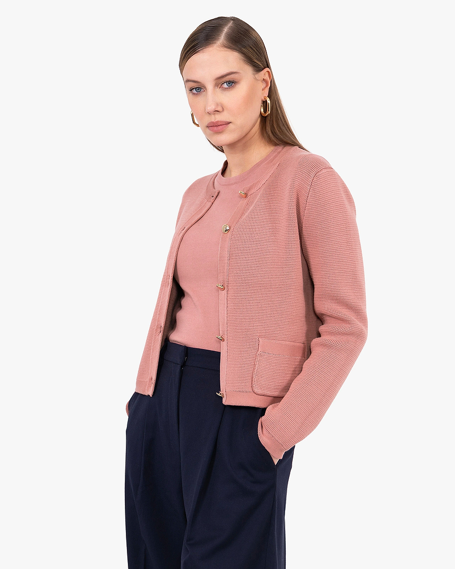 Oasi Crew Neck Cardigan - Blush Cotone