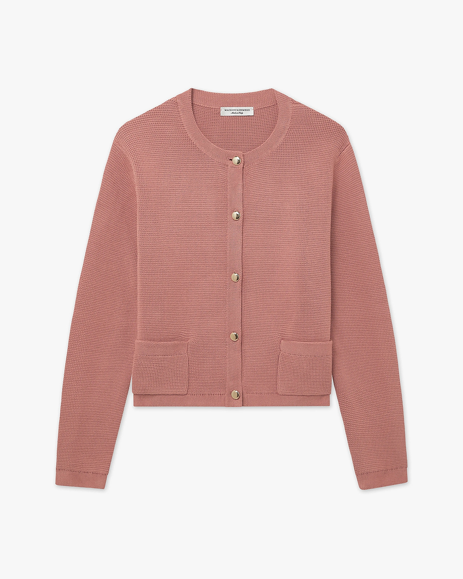 Oasi Crew Neck Cardigan - Blush Cotone