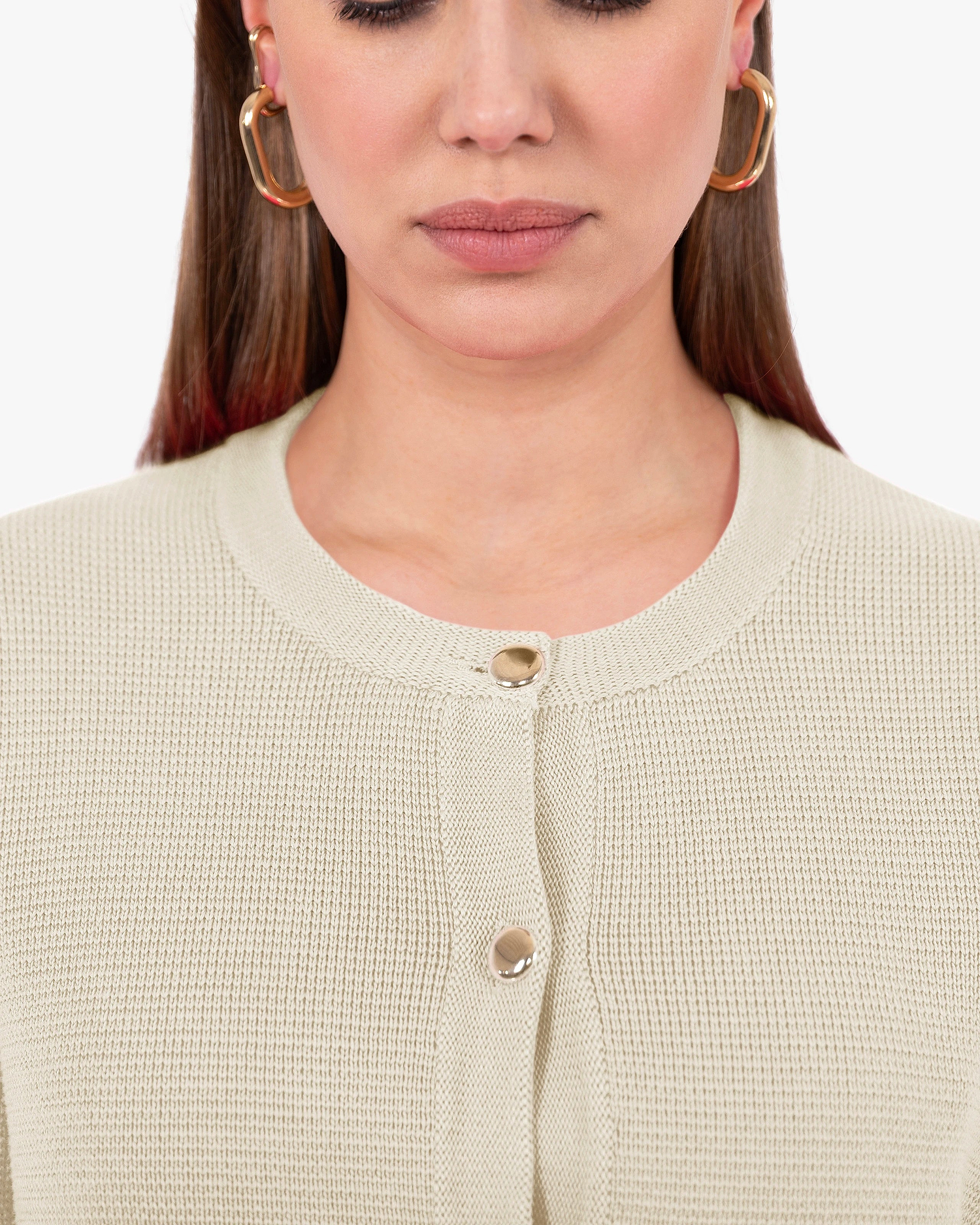 Oasi Crew Neck Cardigan - Beige Cotone