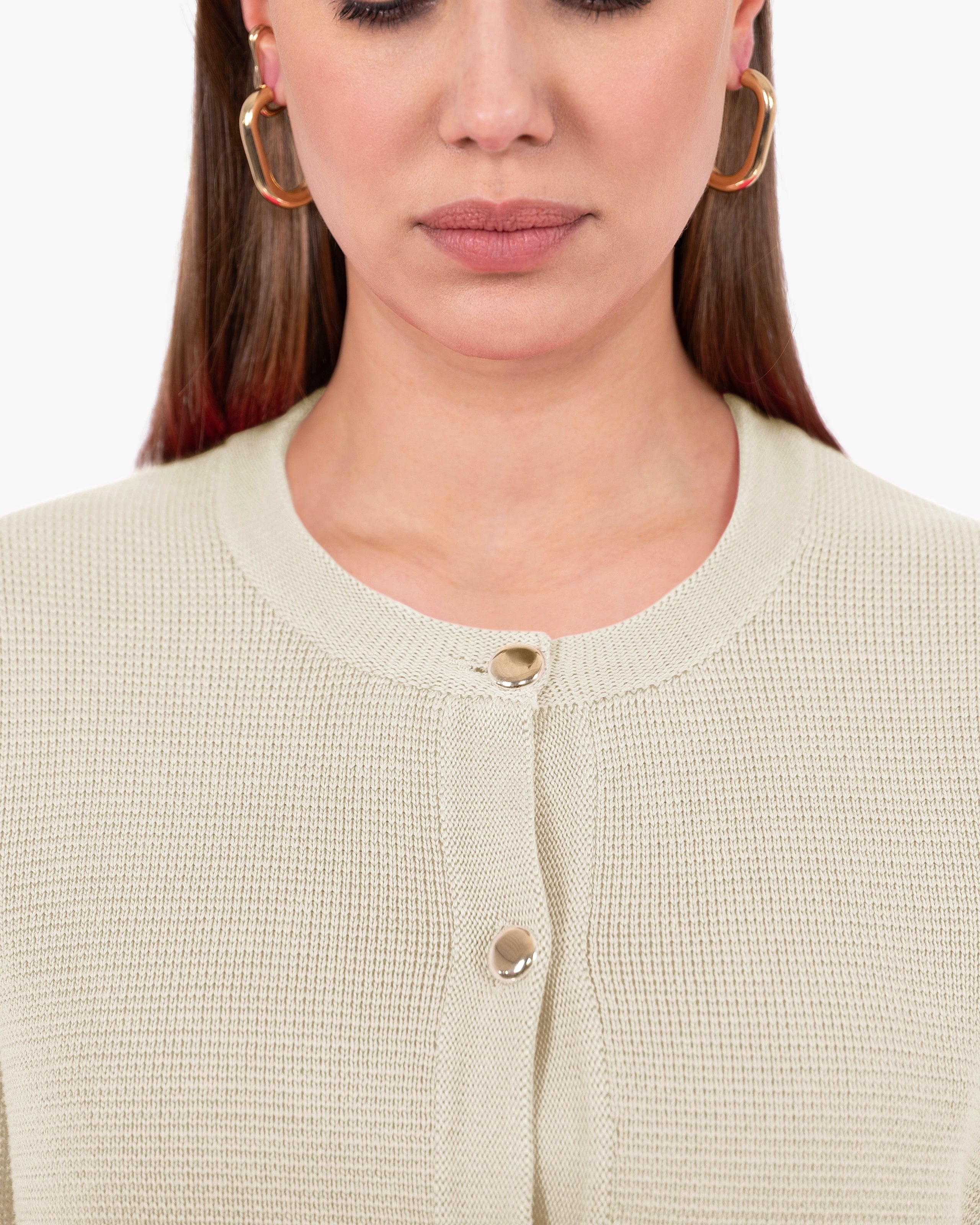 Oasi Crew Neck Cardigan - Beige Cotone