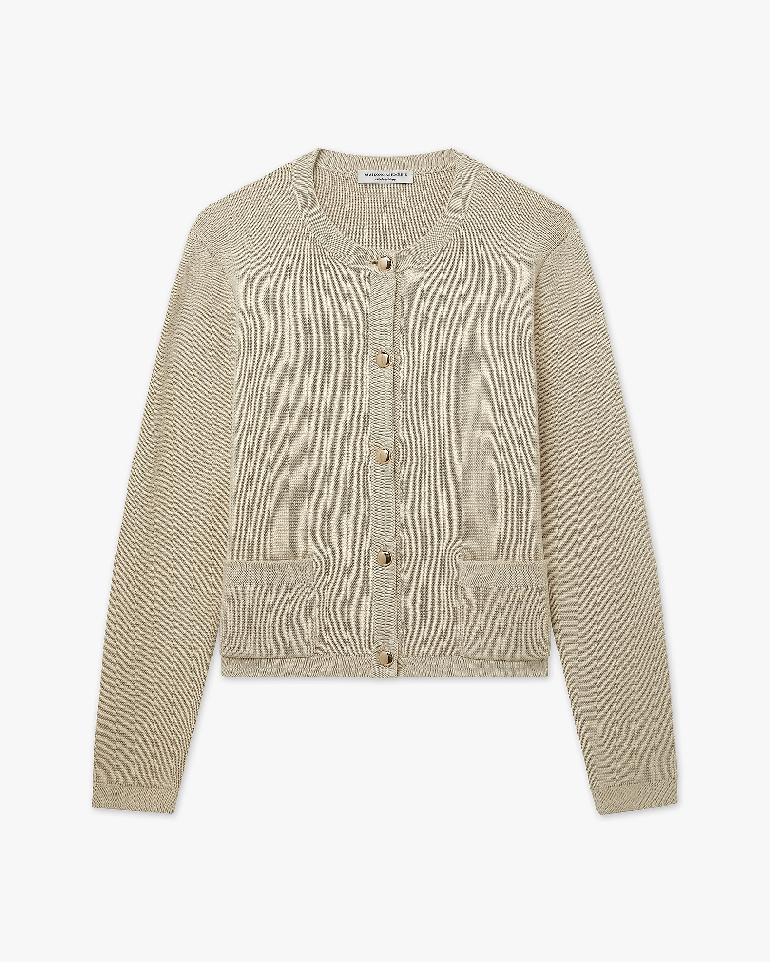 Oasi Crew Neck Cardigan - Beige Cotone