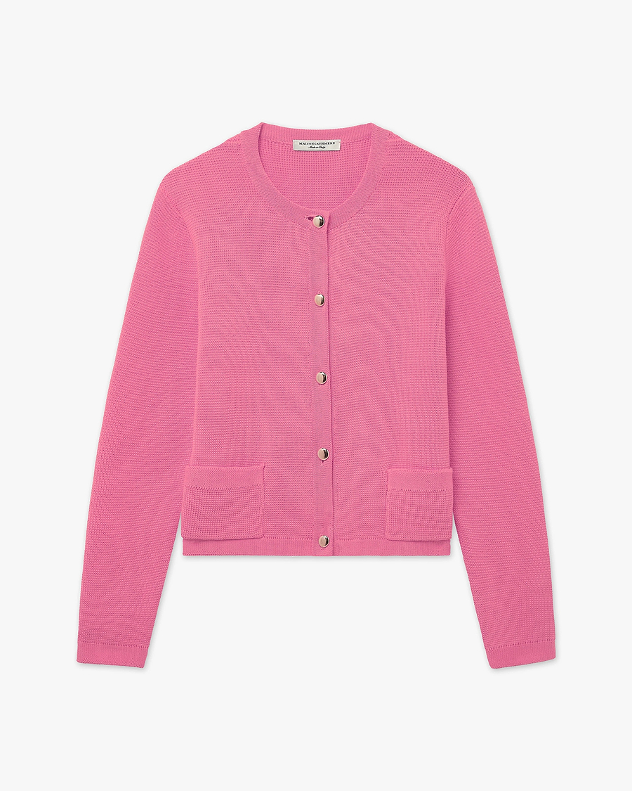 Oasi Crew Neck Cardigan - Fuchsia Cotone