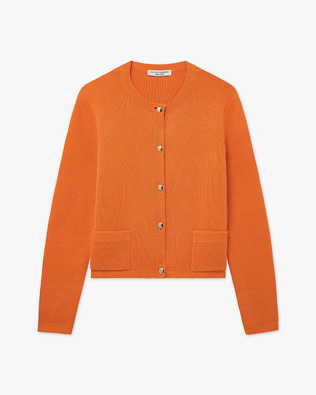 Oasi Crew Neck Cardigan - Orange Cotone