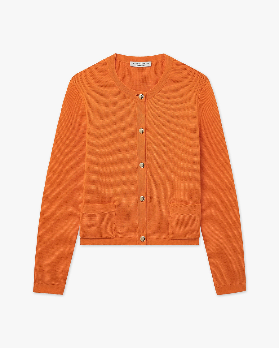 Oasi Crew Neck Cardigan - Orange Cotone