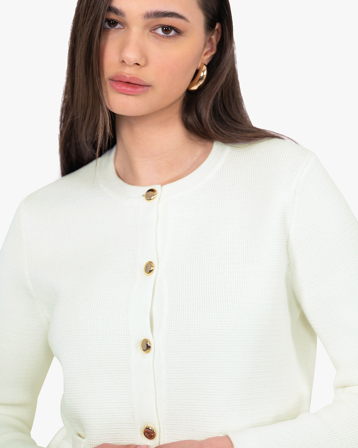 Oasi Crew Neck Cardigan - White Cotone
