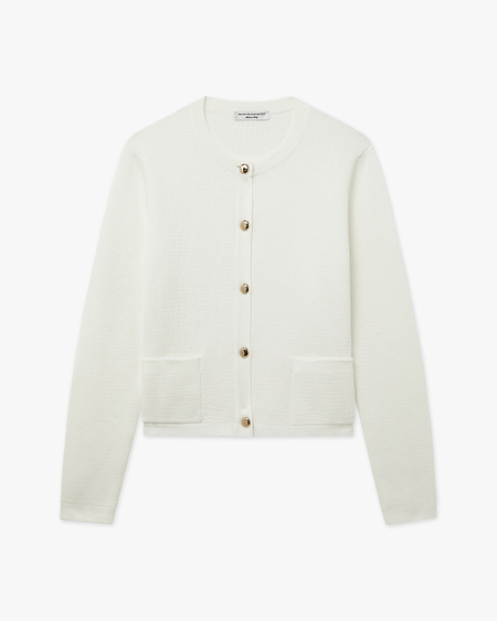 Oasi Crew Neck Cardigan - White Cotone