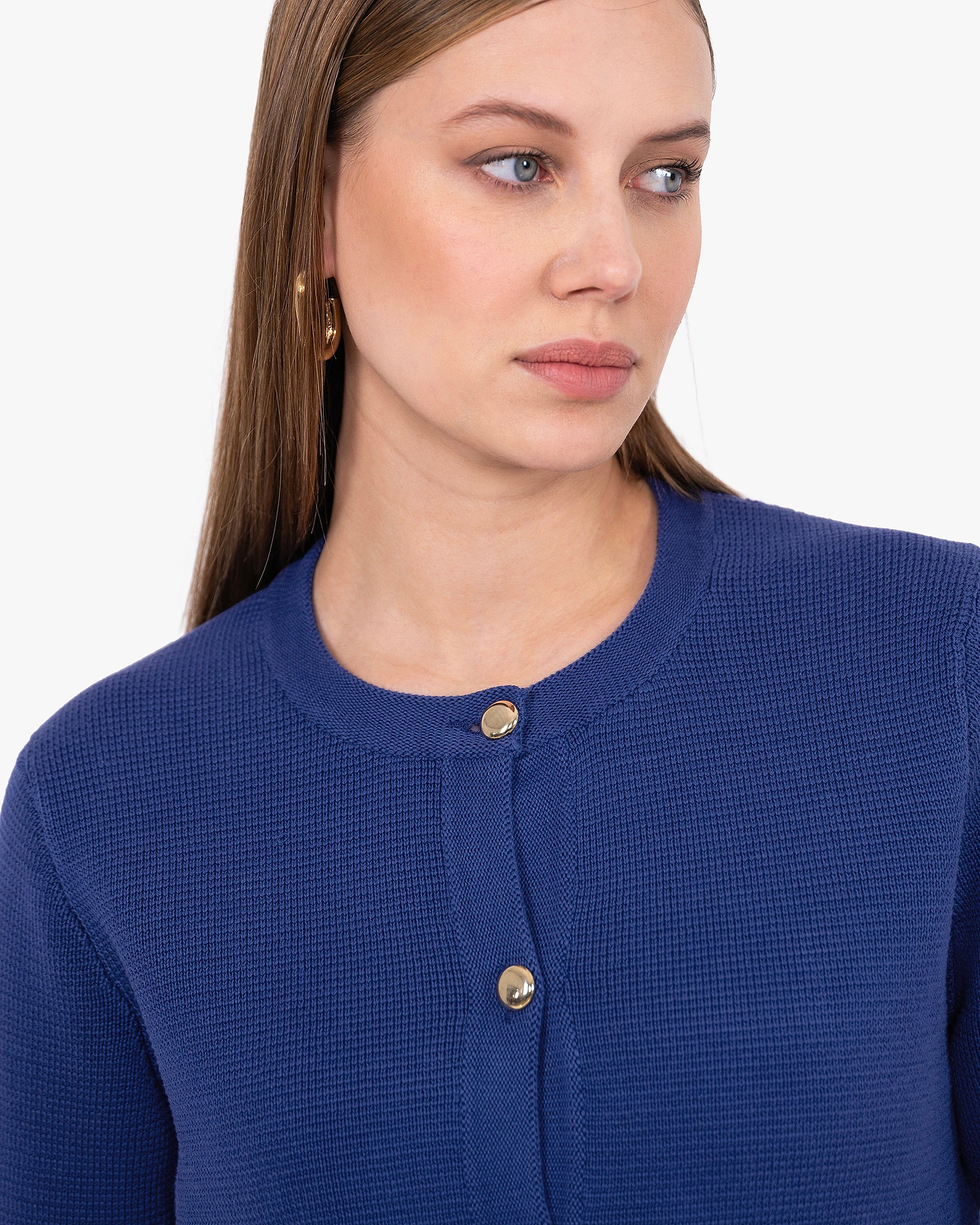 Women's Oasi Crew Neck Cotton Cardigan - Blue | MaisonCashmere