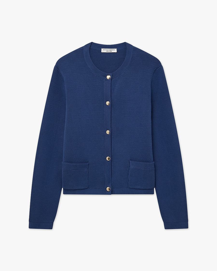 Oasi Crew Neck Cardigan - Blue Cotone